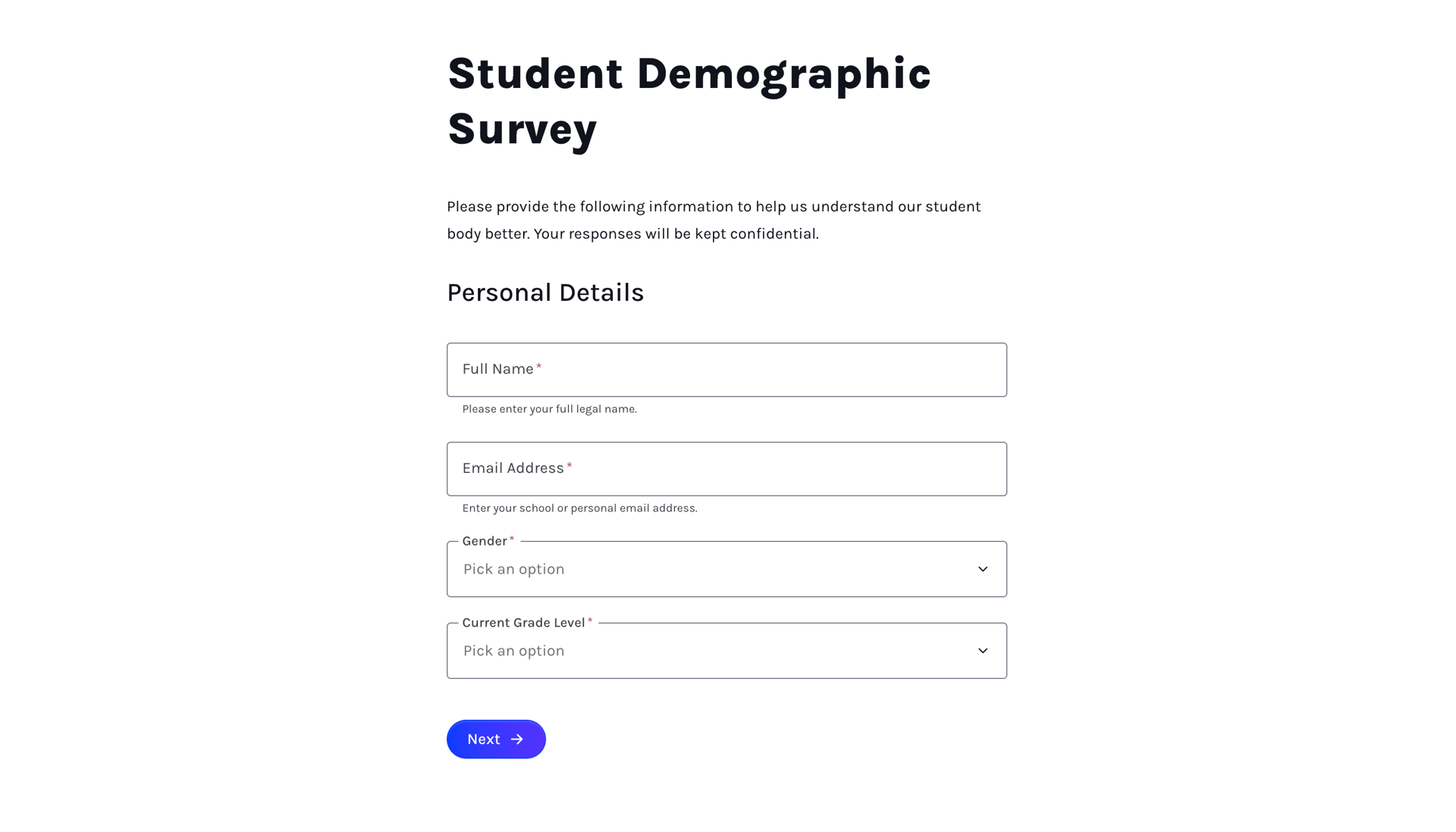 Student Demographic Survey Form