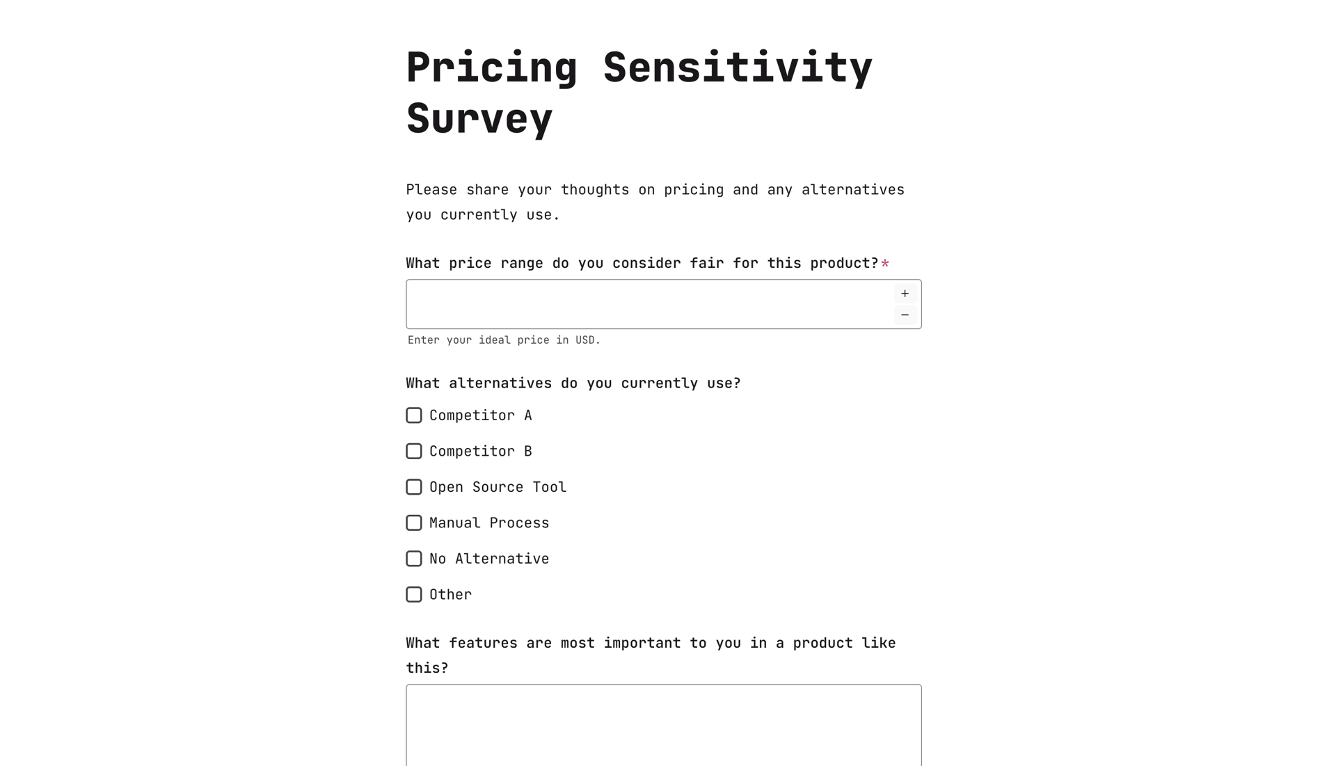 Pricing Senstivity Survey