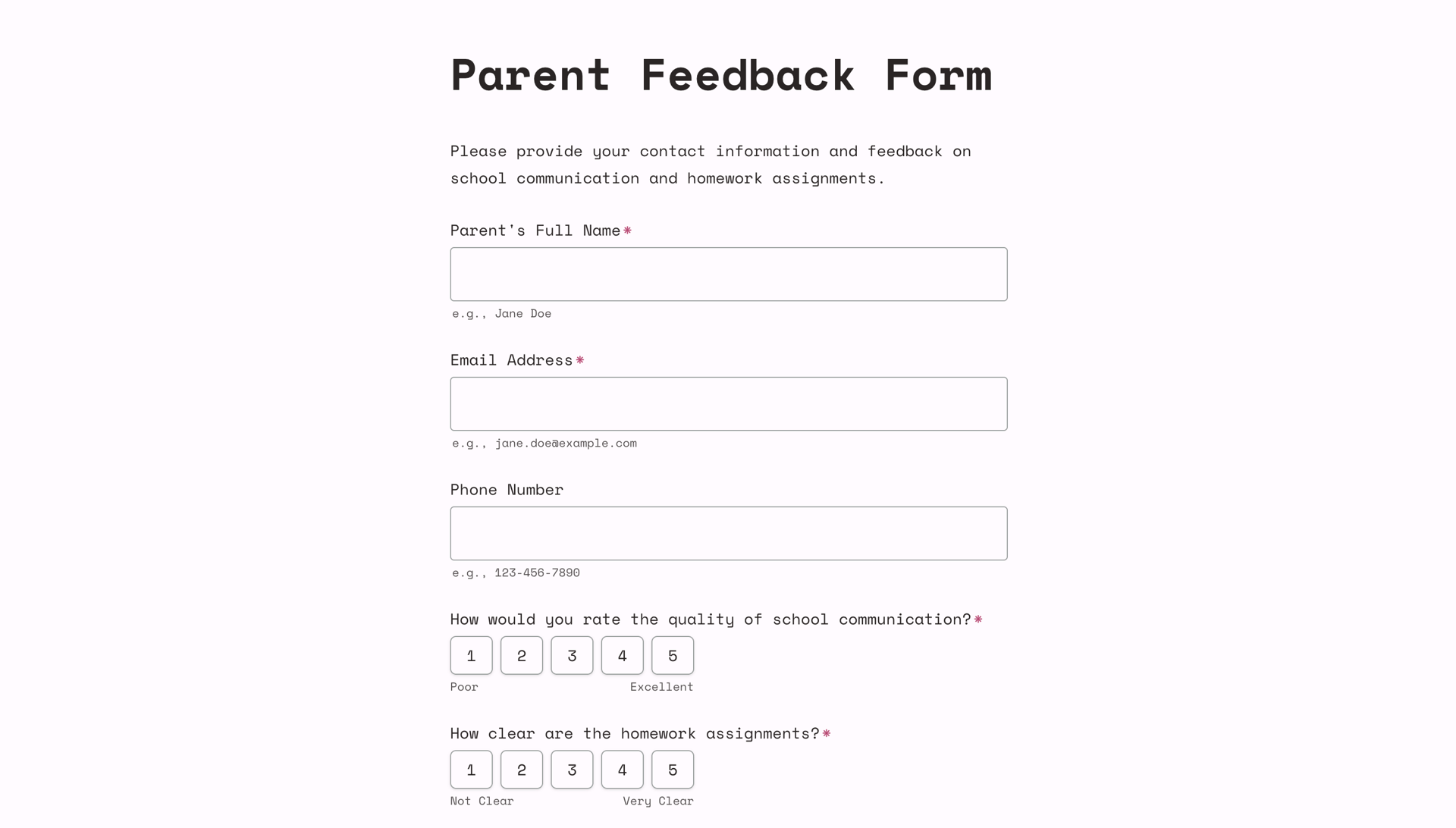 Parent Feedback Form