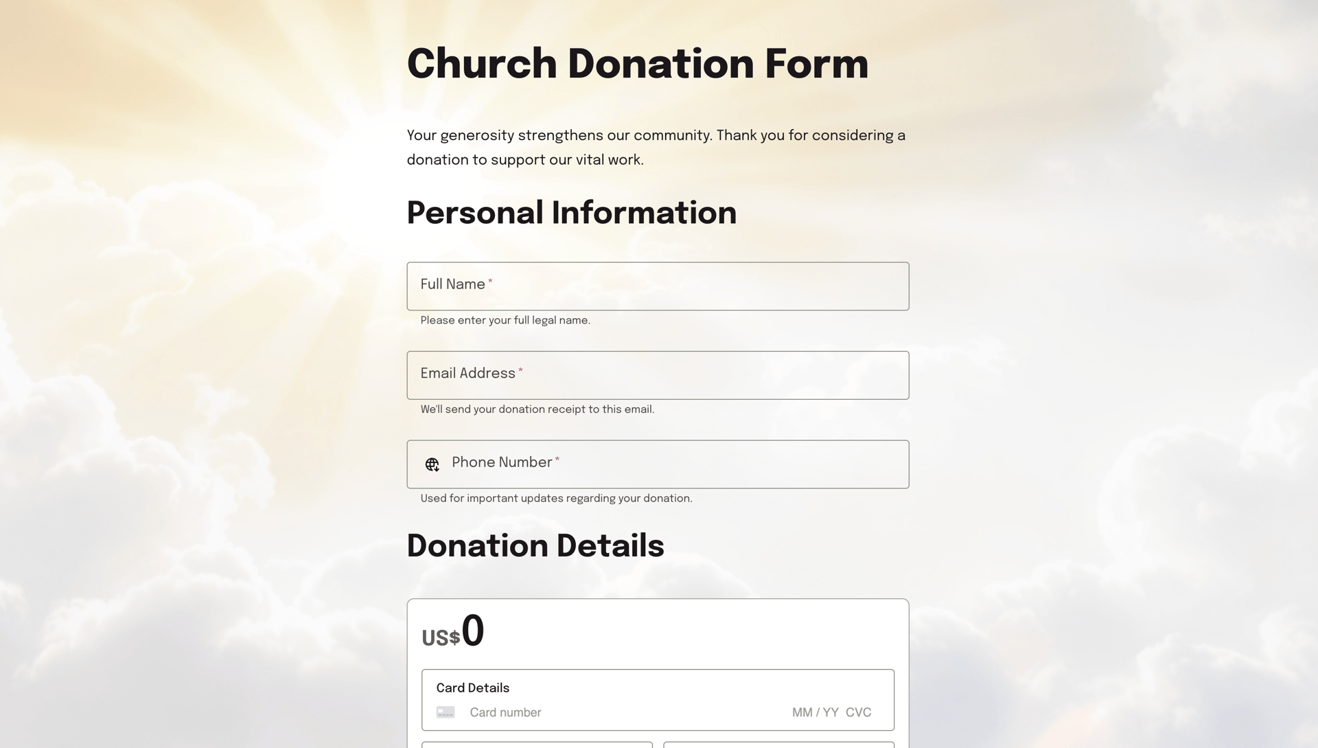 Church Donation Form