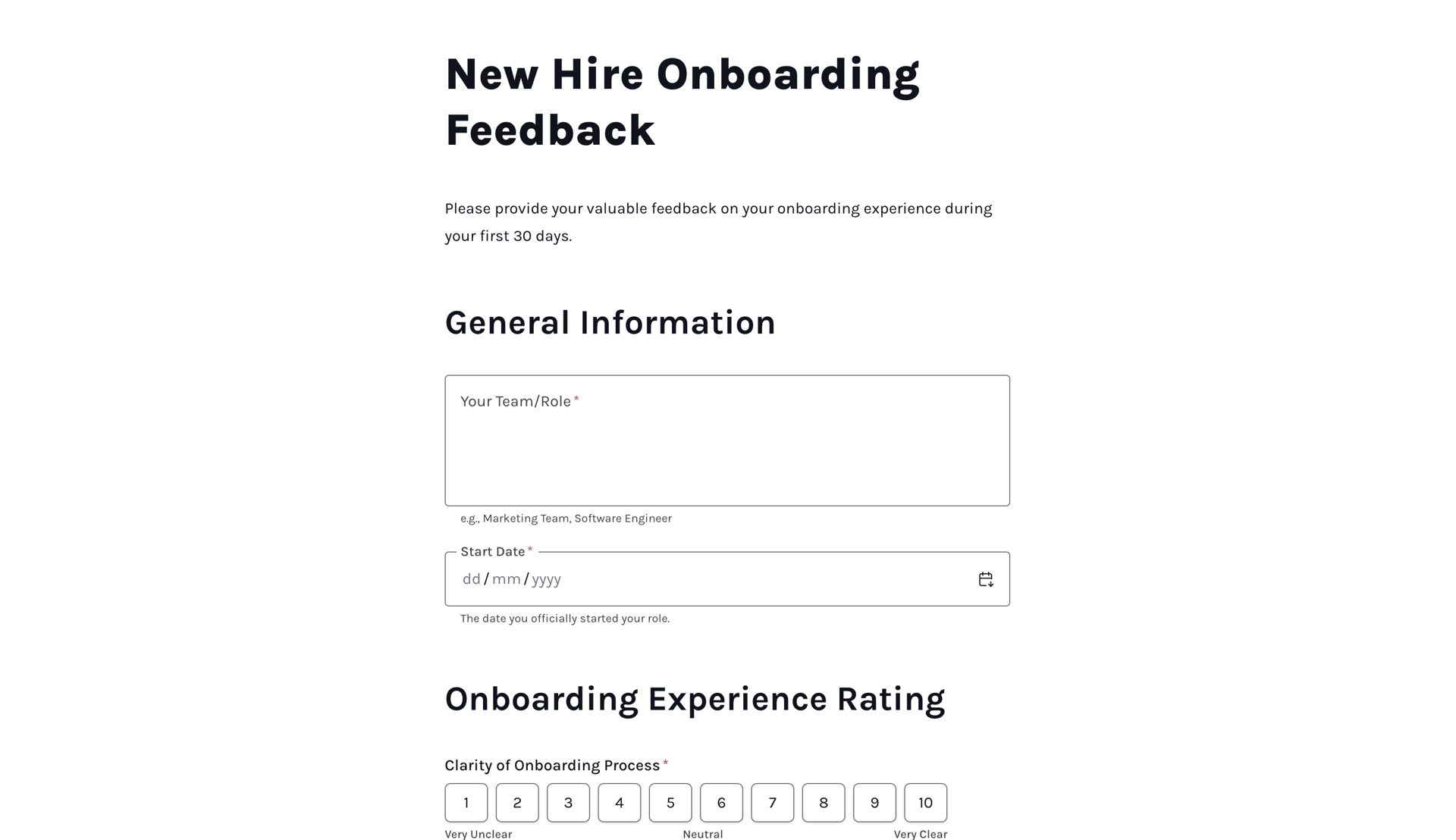New Hire Onboarding Feedback Form