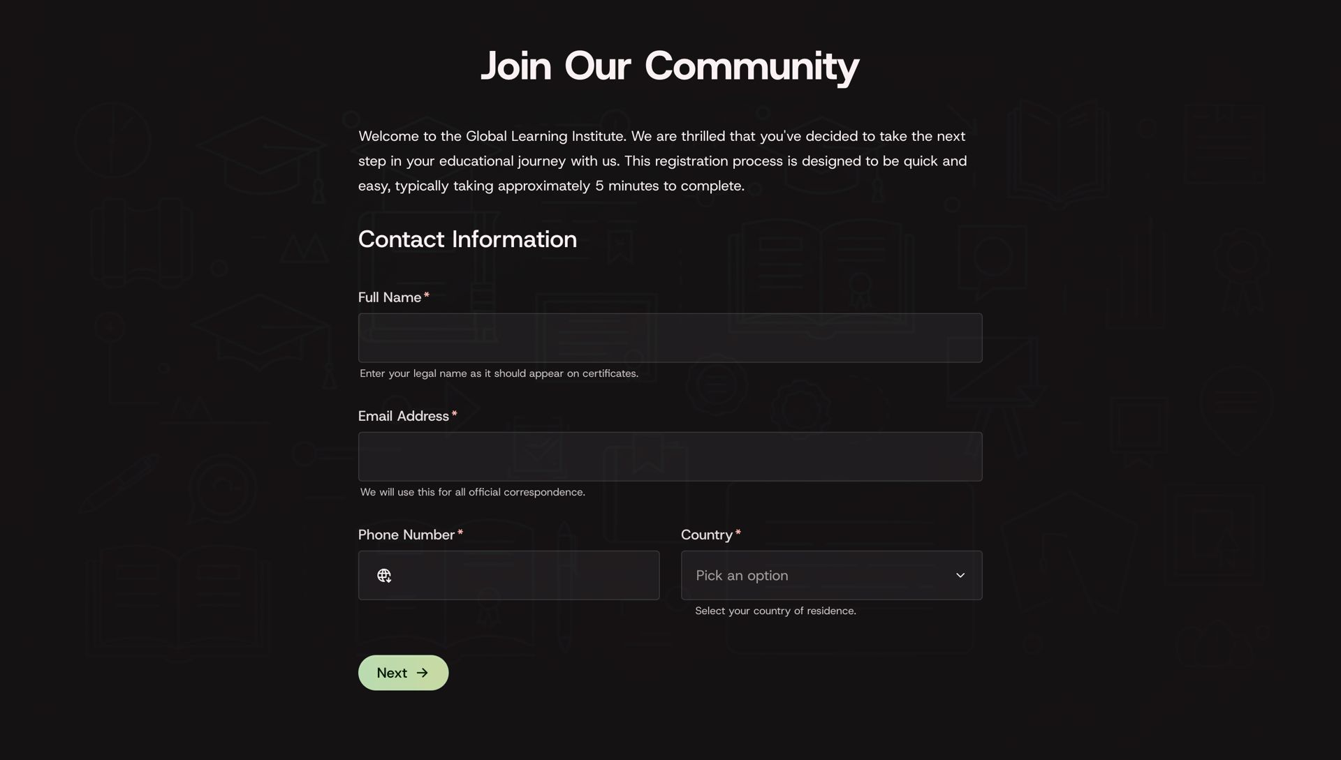 Course Registration Form