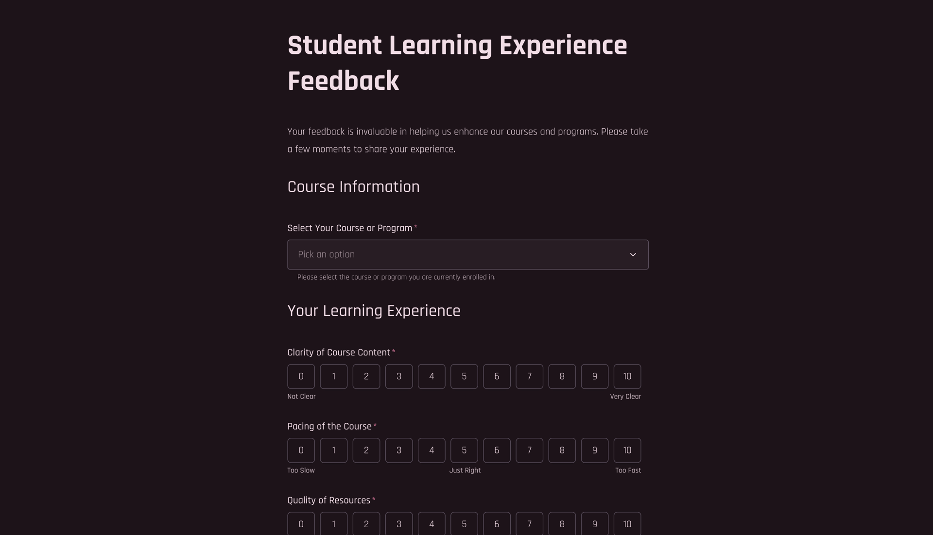 Student Learning Experience Feedback