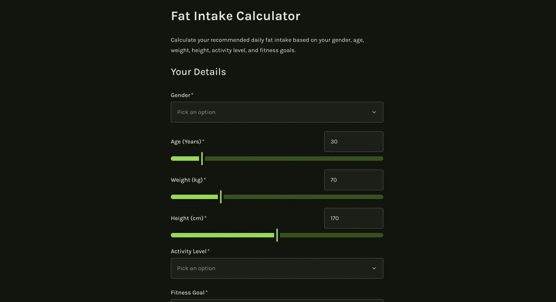 Fat intake calculator