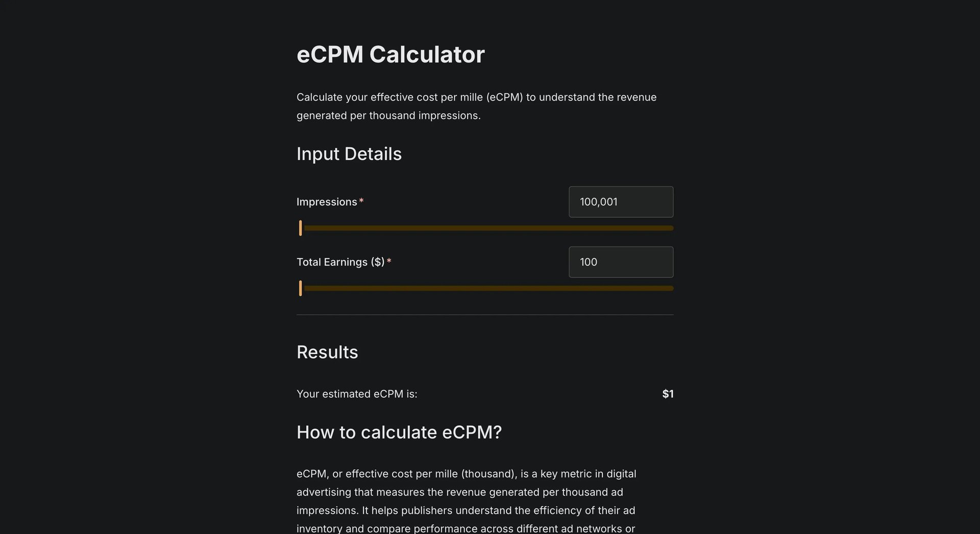 eCPM Calculator