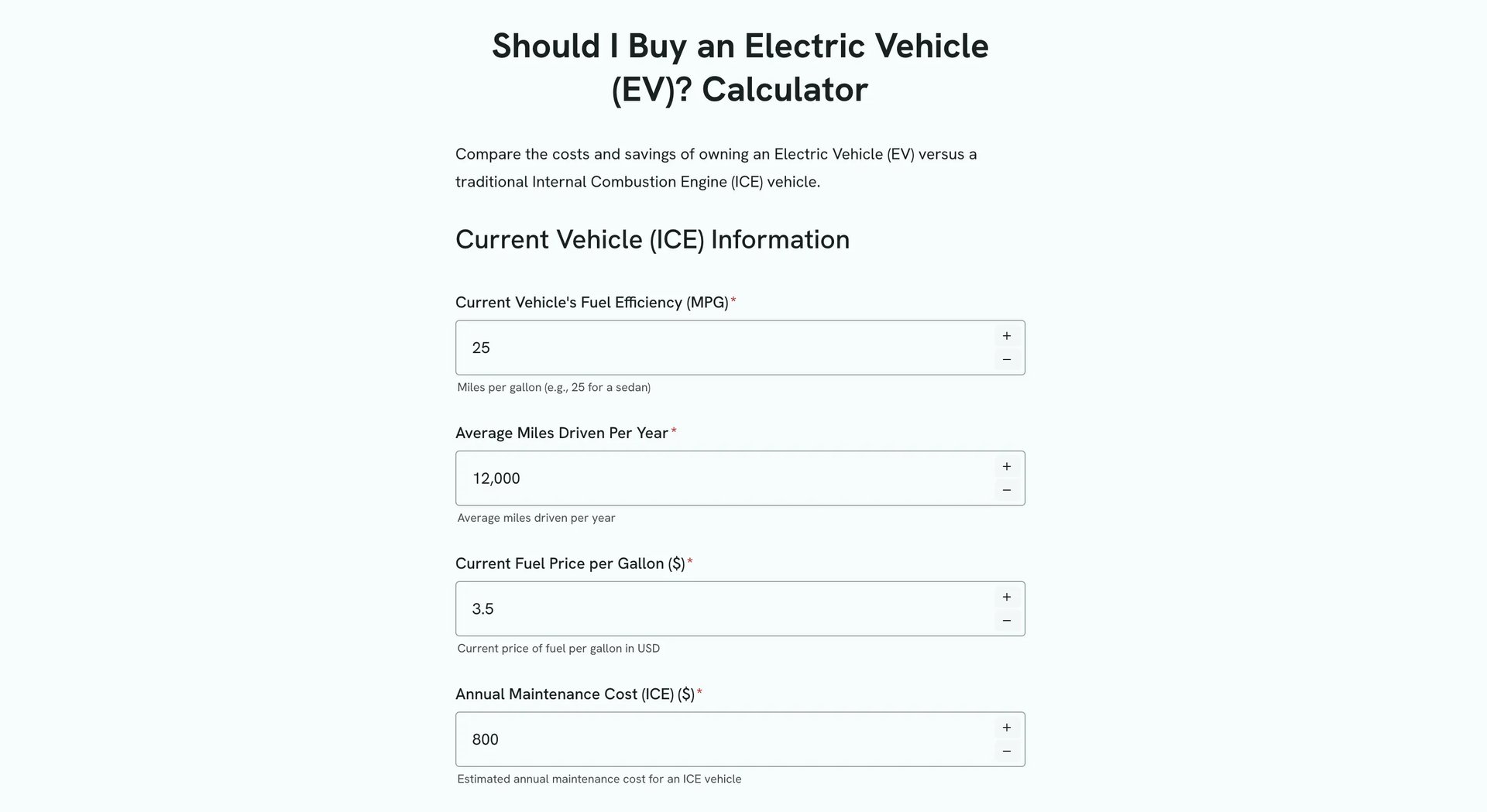 EV cost calculator