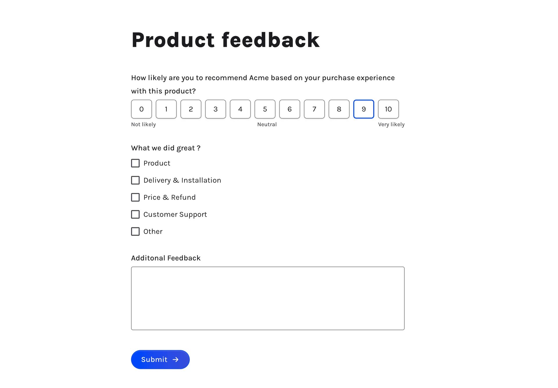 Product feedback form
