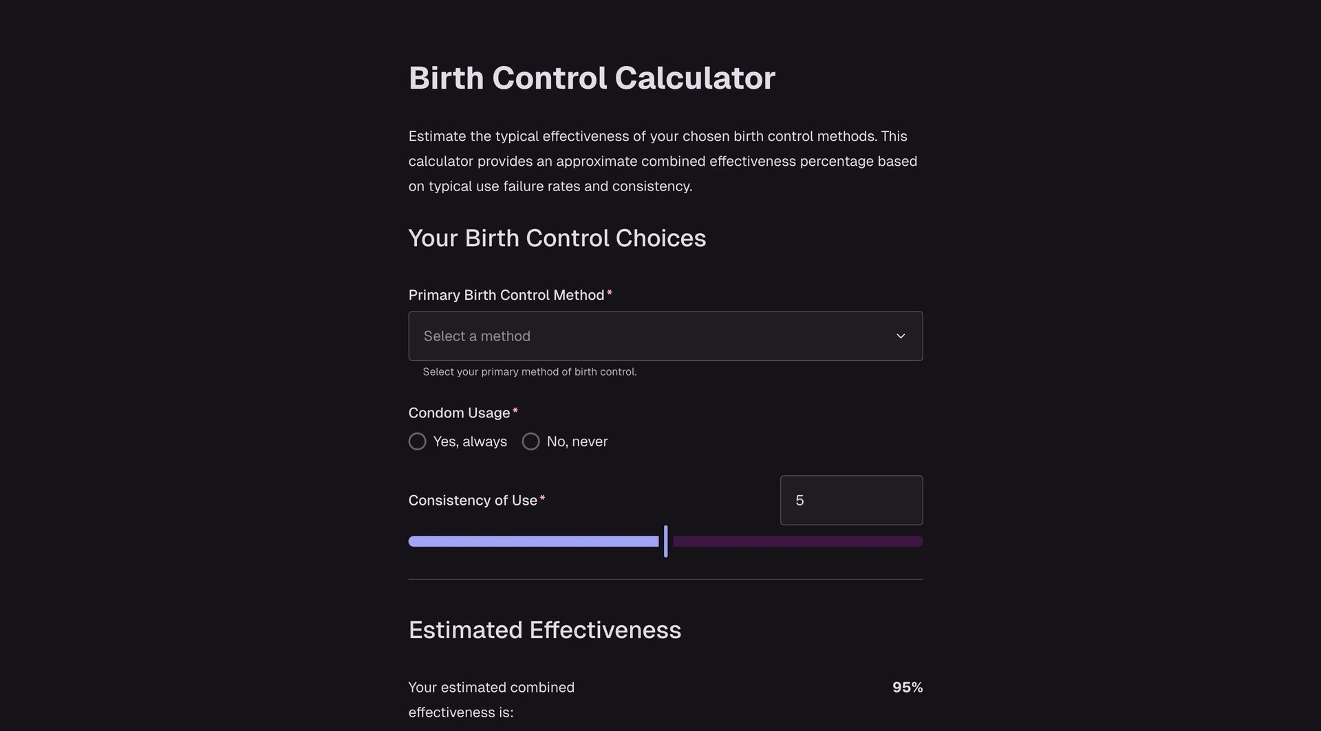 Birth control calculator