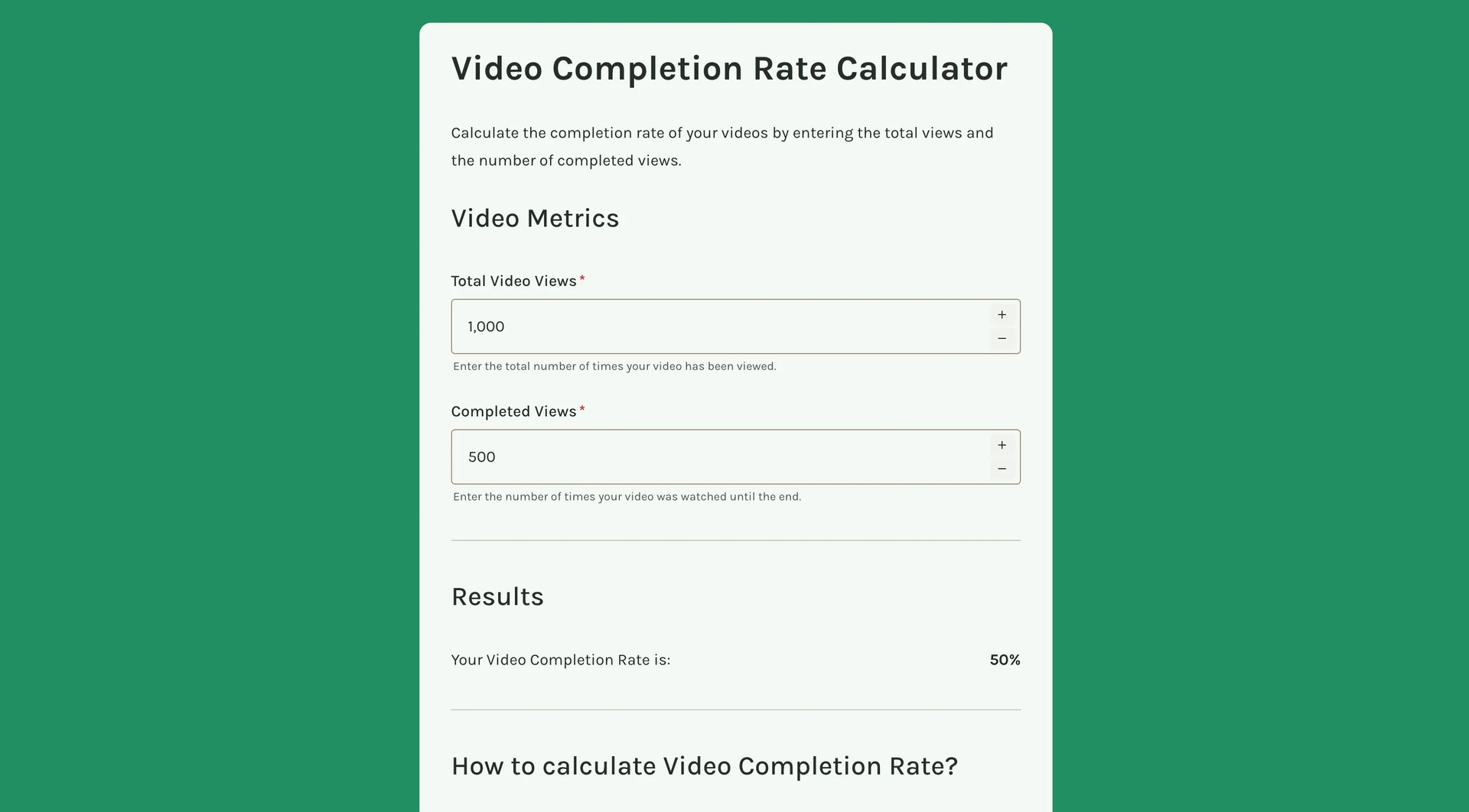 Video completion rate calculator