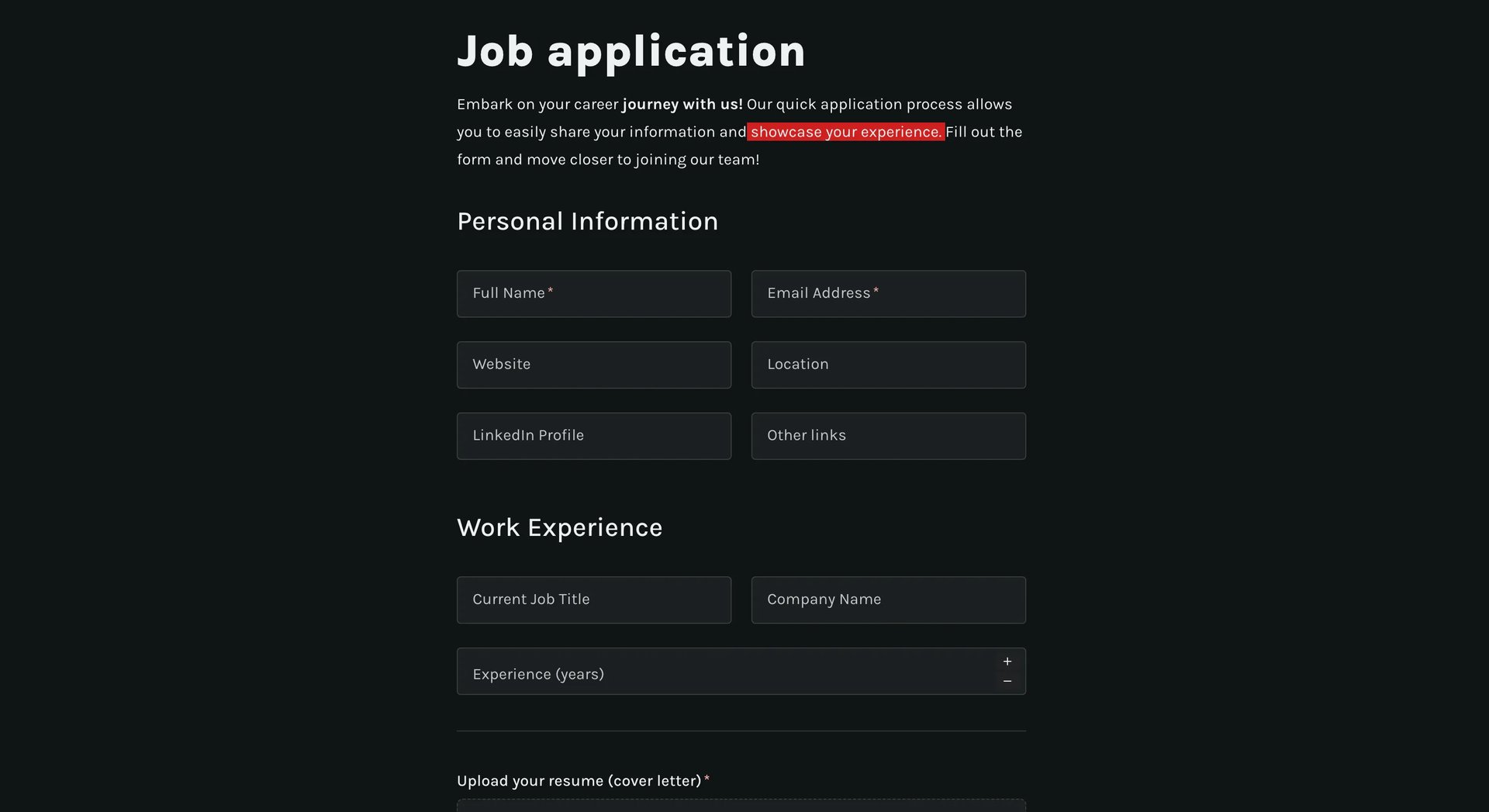 Job application form