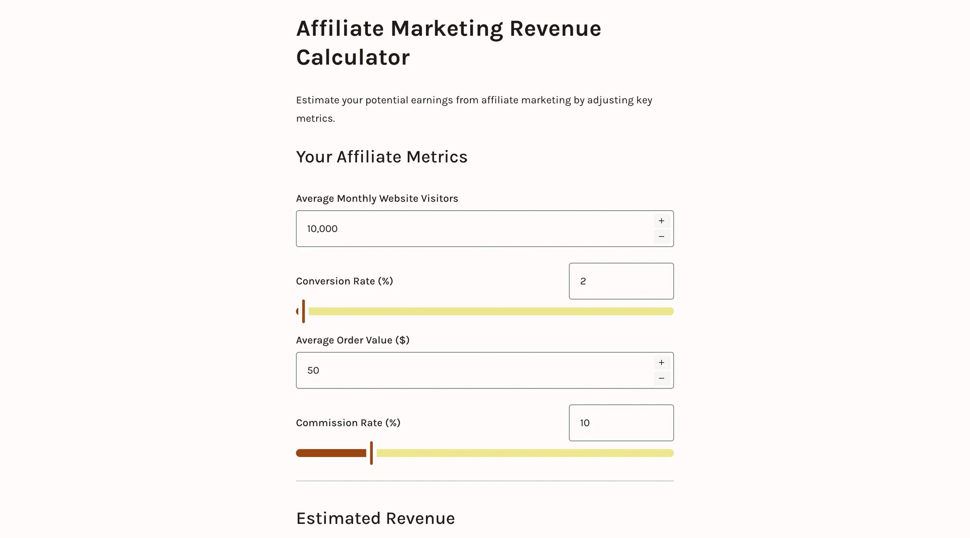 Affiliate marketing revenue calculator