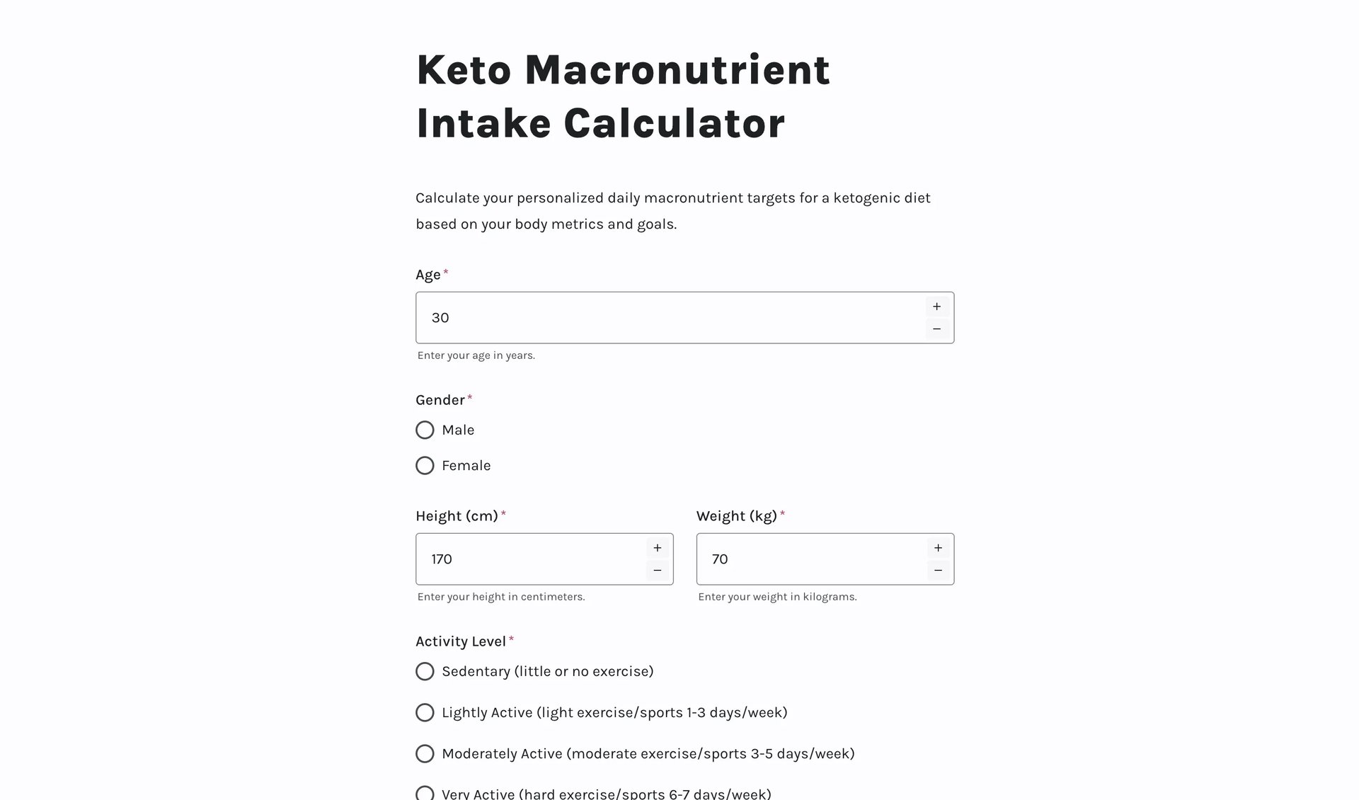 Keto Macronutrient Intake Calculator