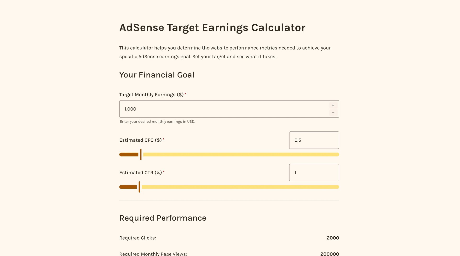 Adsense target earnings calculator