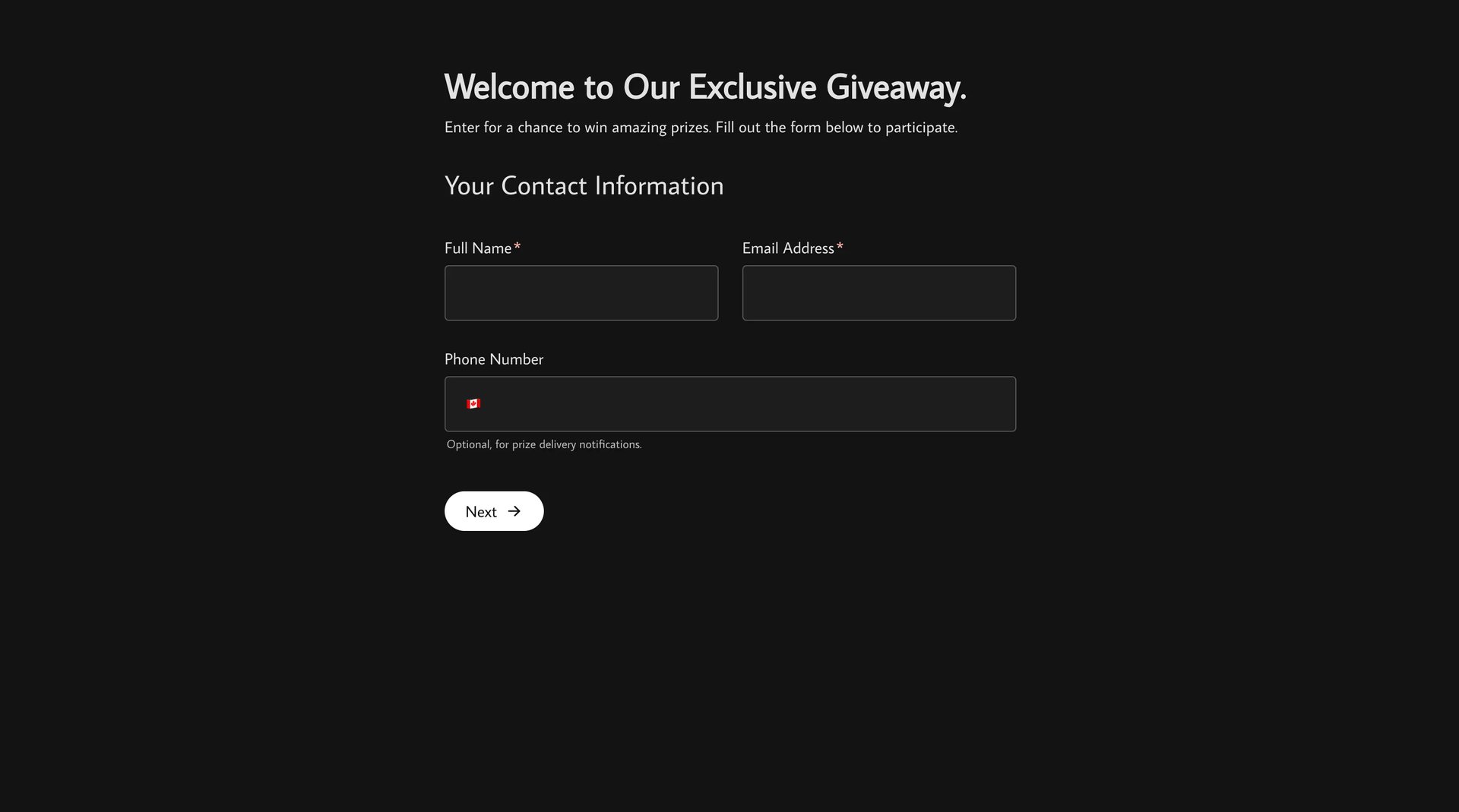 Free giveaway form template