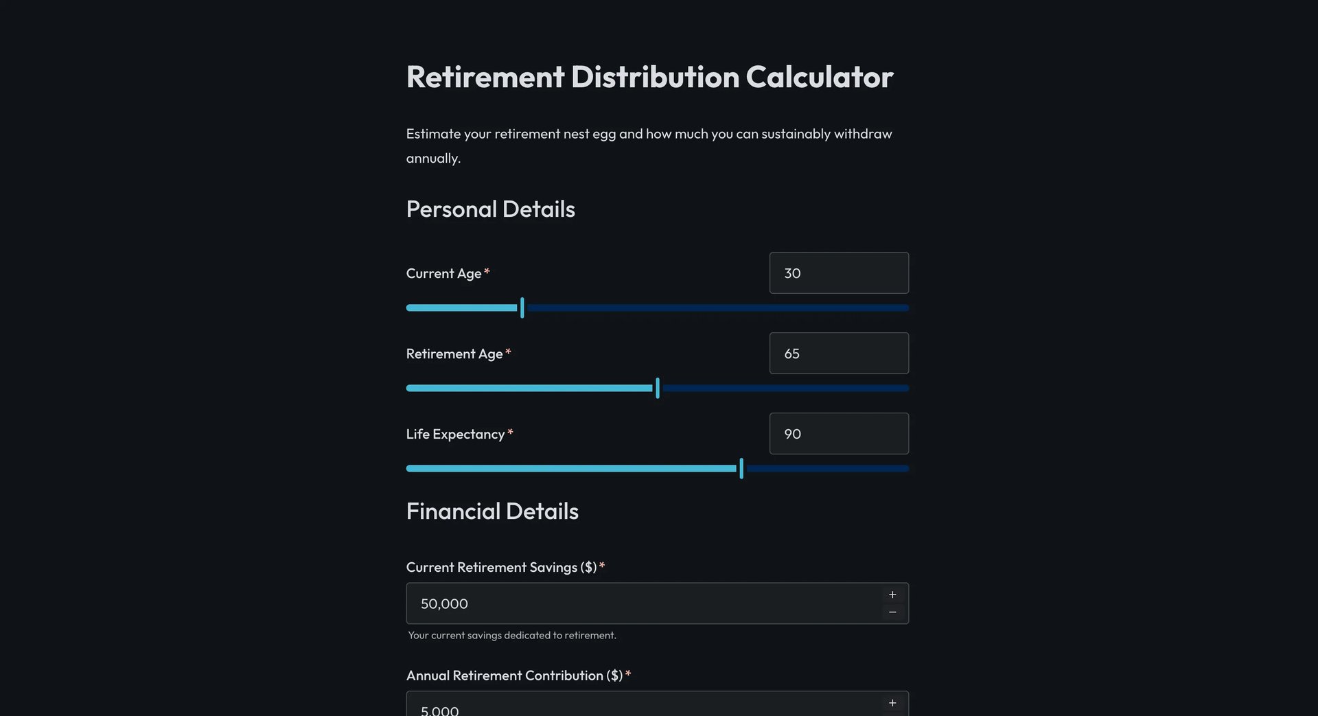 Retirement distribution calculator
