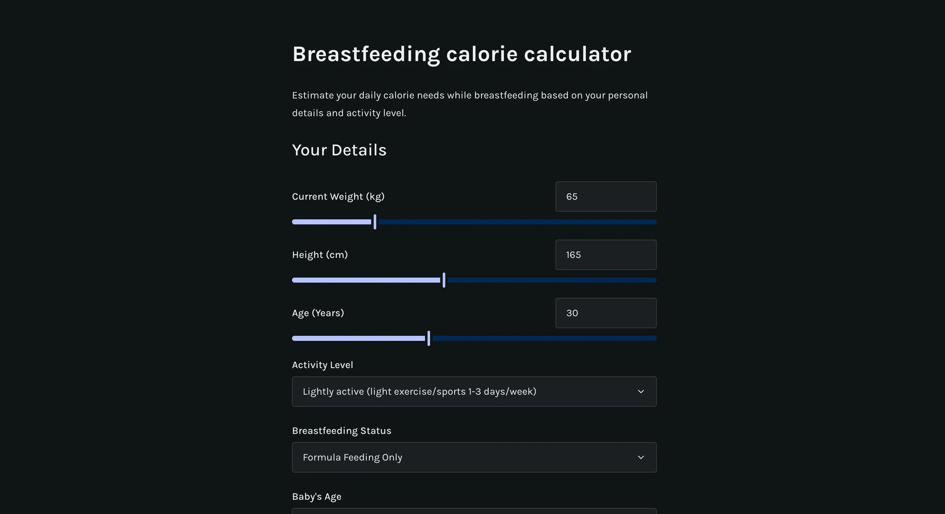 Breastfeeding calorie calculator