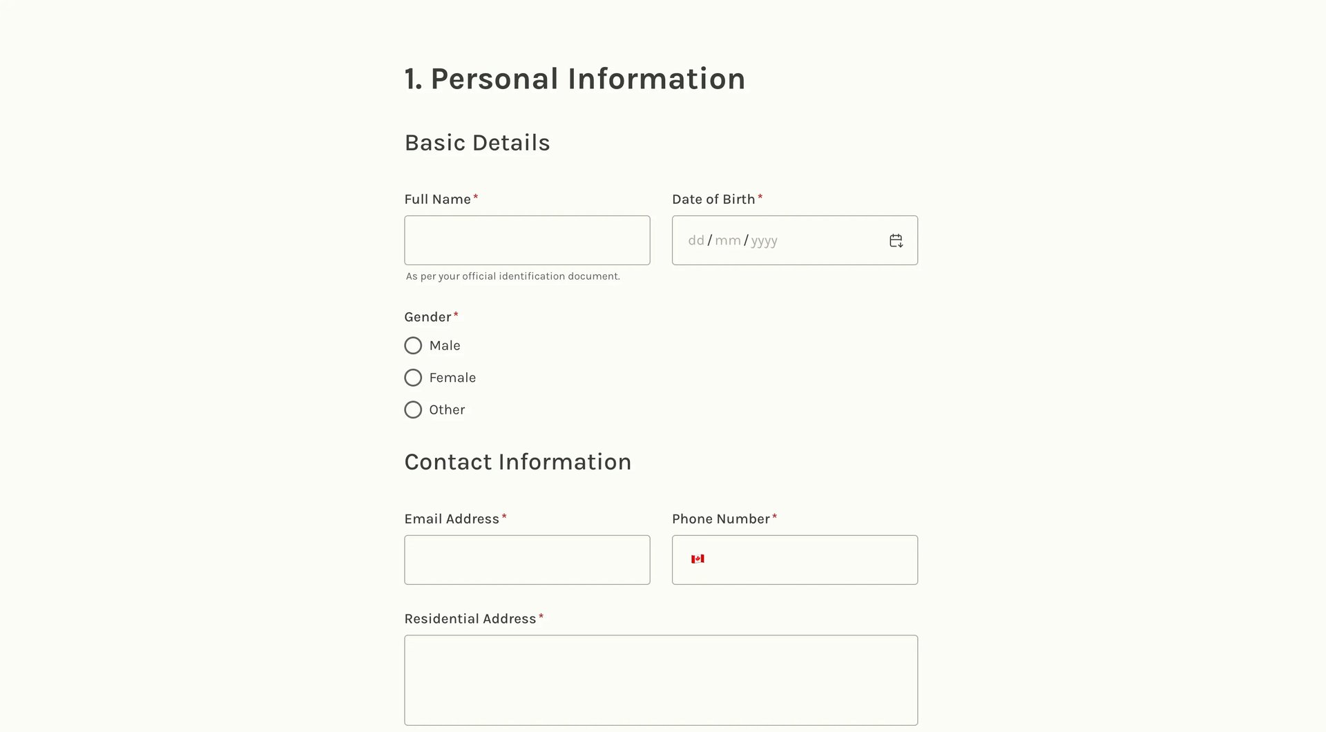 KYC form template