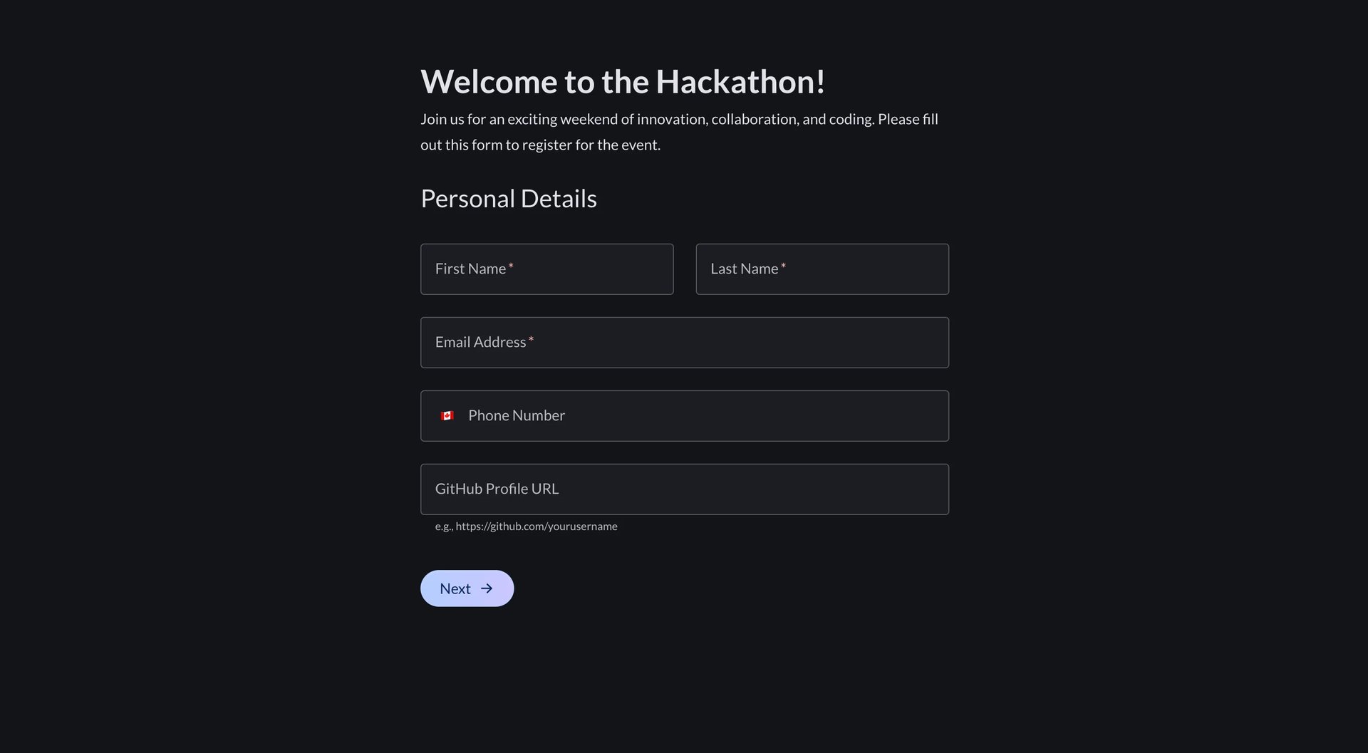 Hackathon registration form template