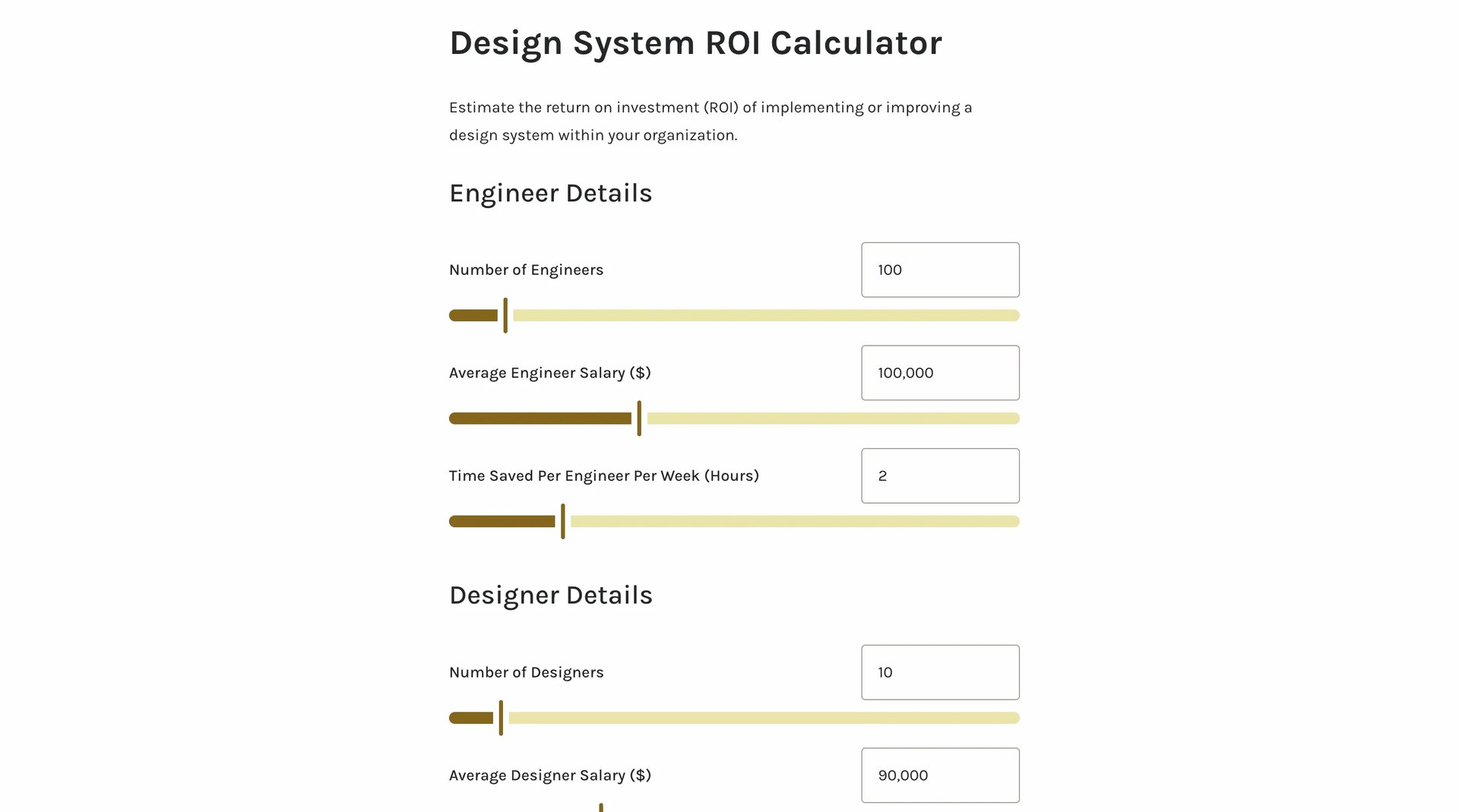 Design system ROI calculator
