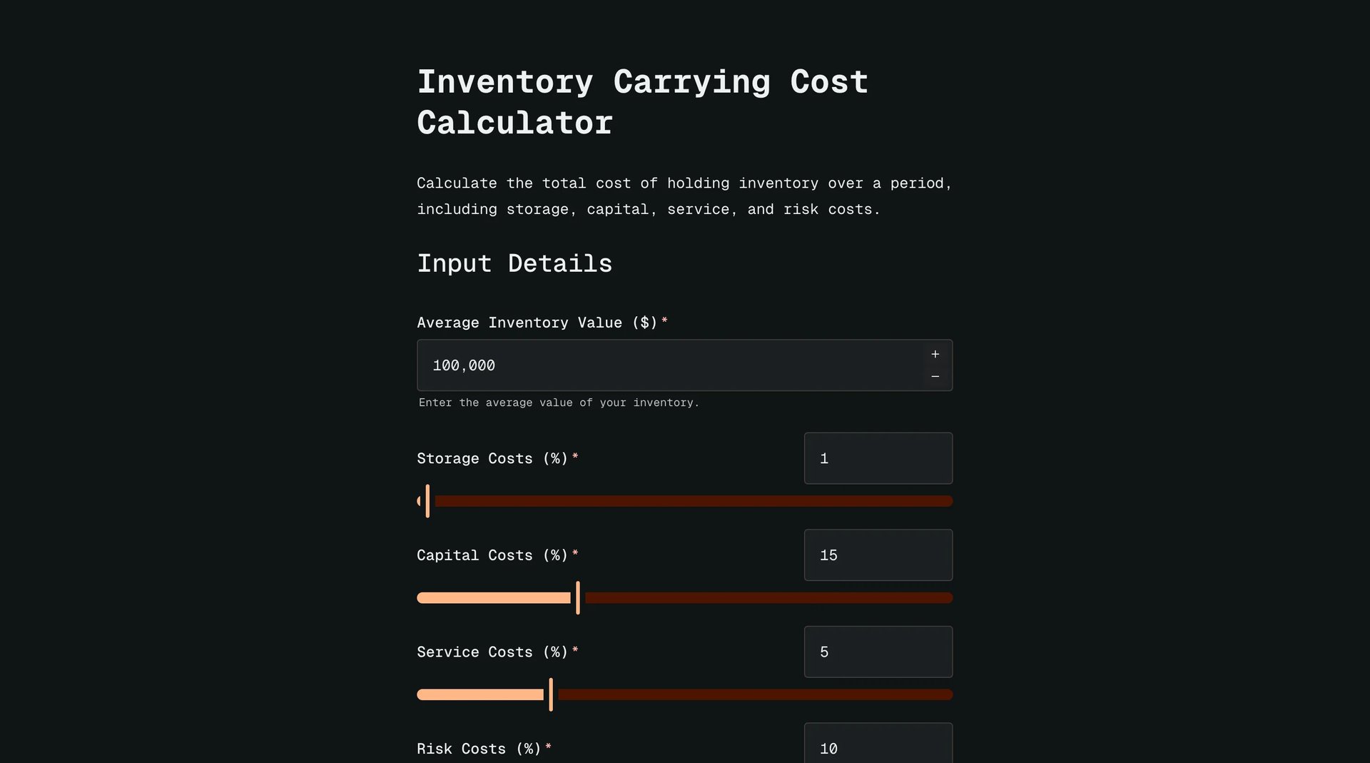 Inventory carrying cost calculator
