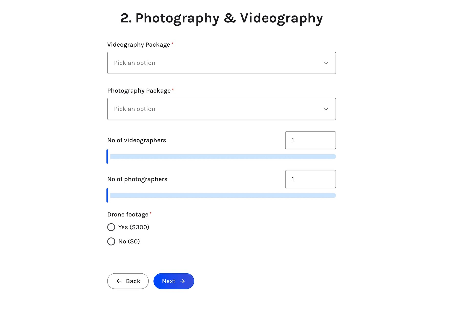 Wedding quote calculator