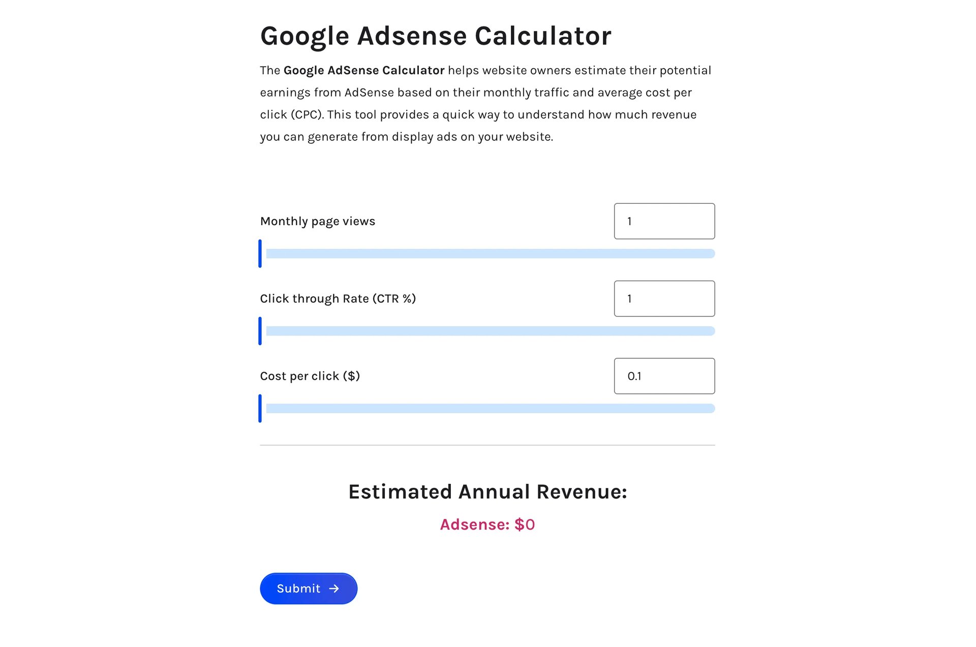 Google Adsense Calculator
