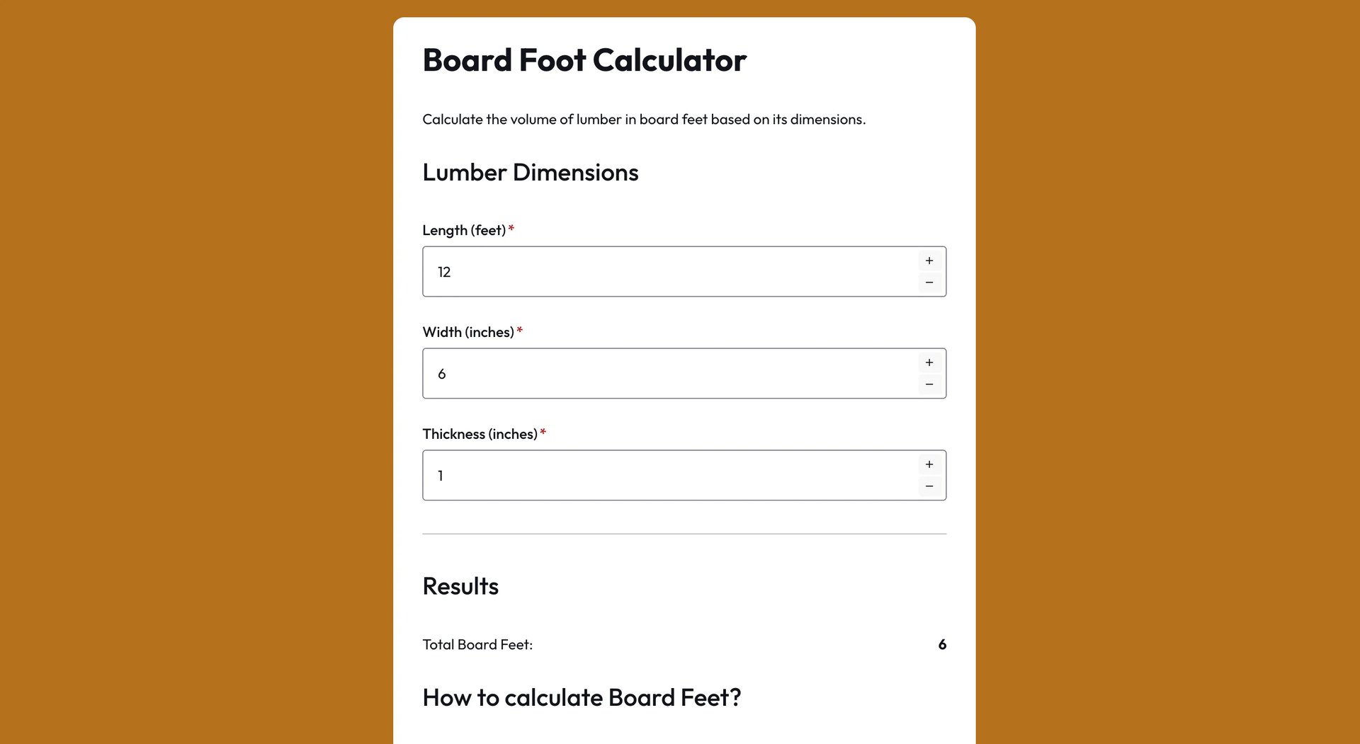 Board foot calculator