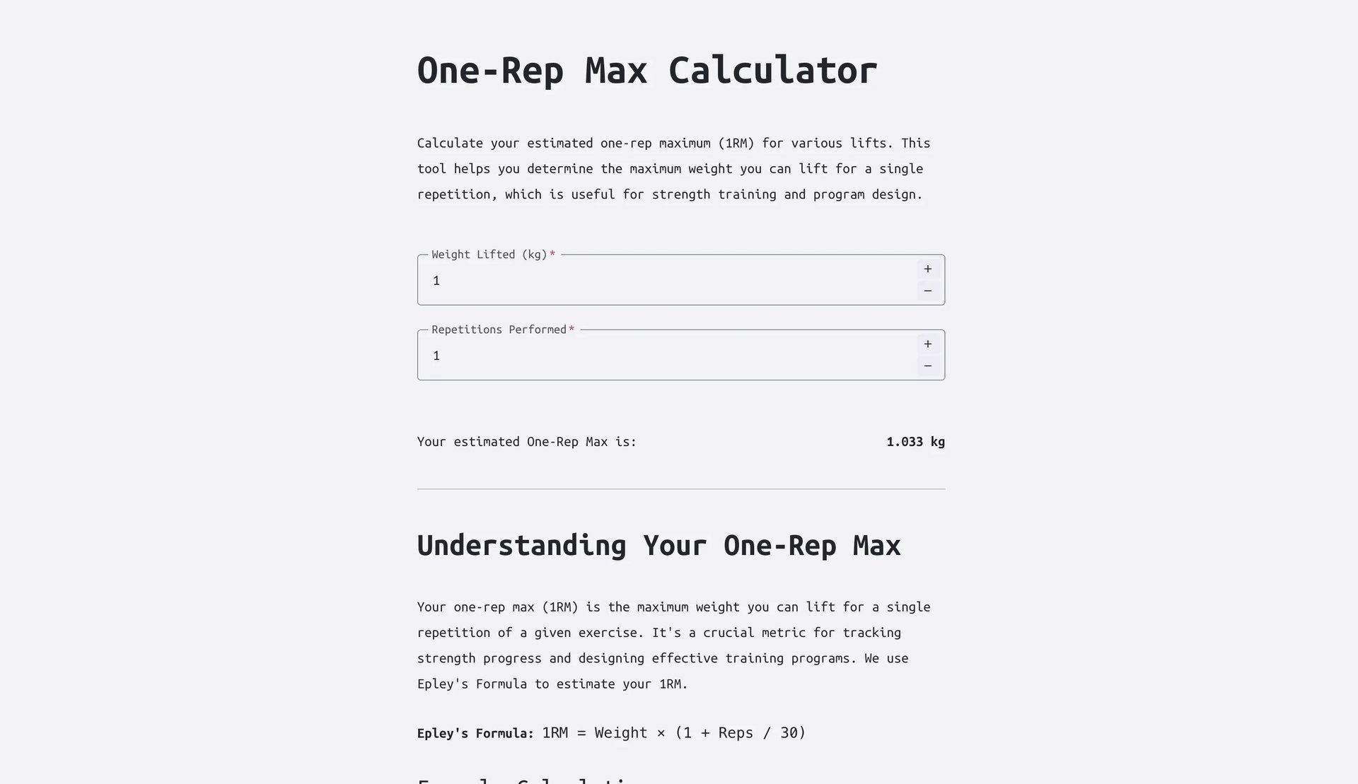 One Rep Max Calculator