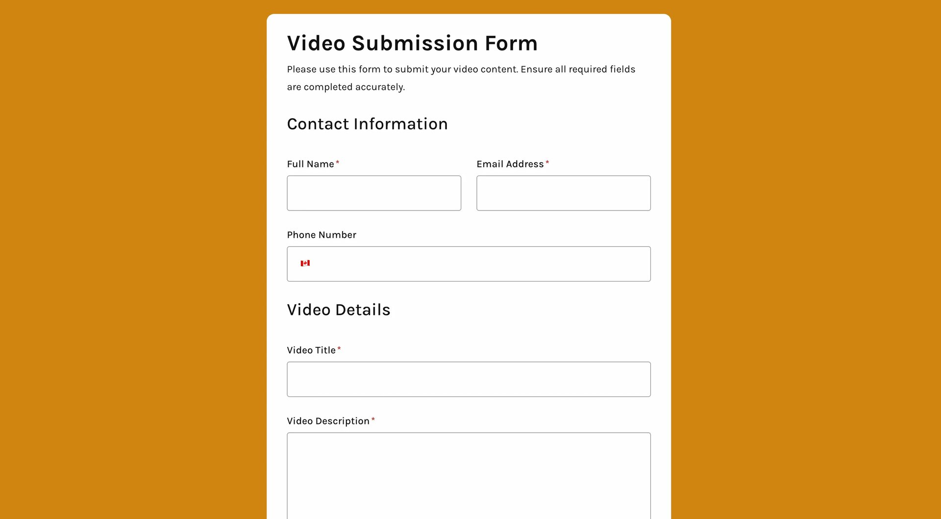 Video submission form template