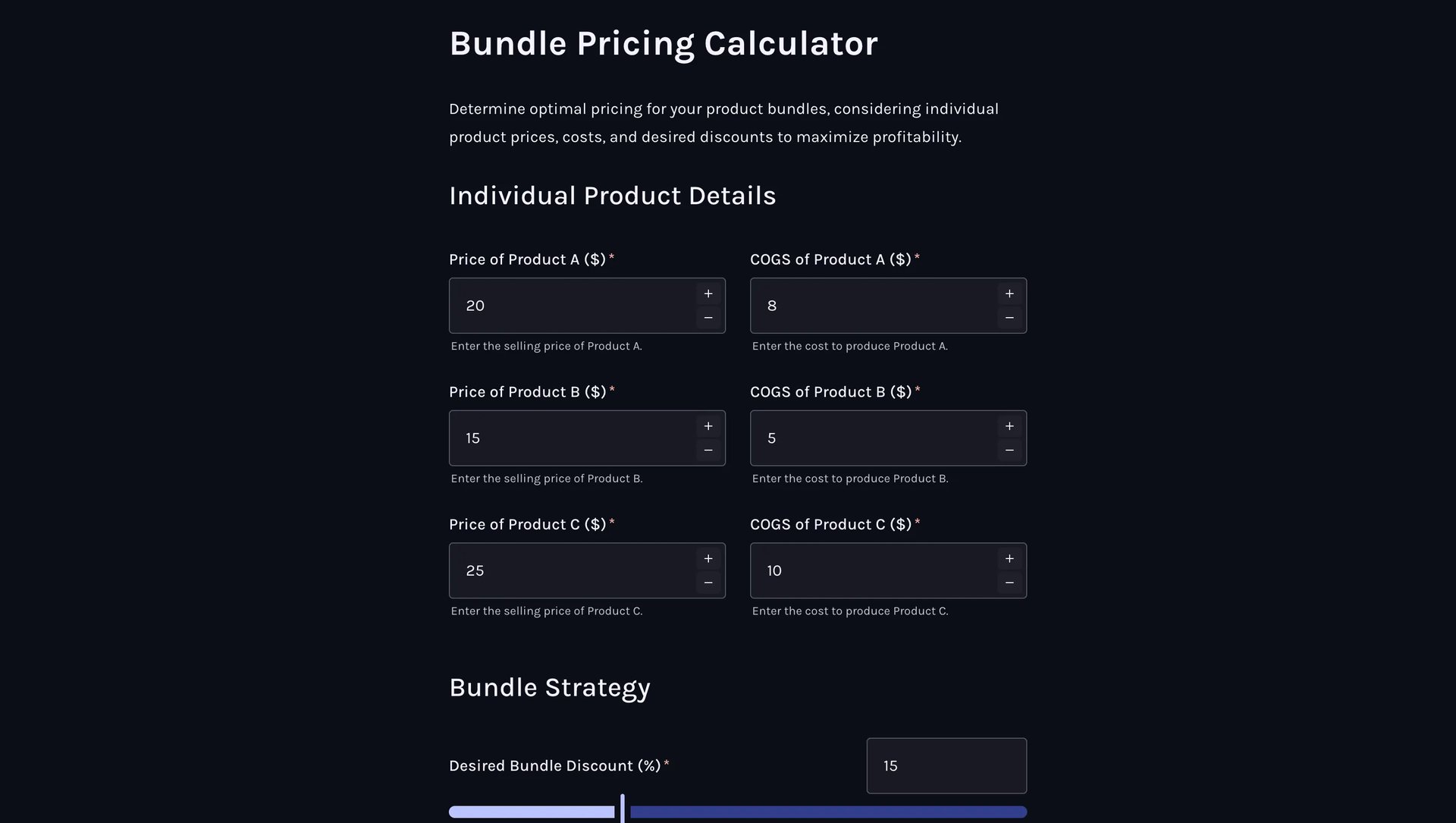 Bundle pricing calculator