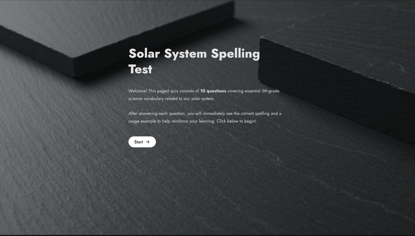 Solar System Spelling Test Quiz