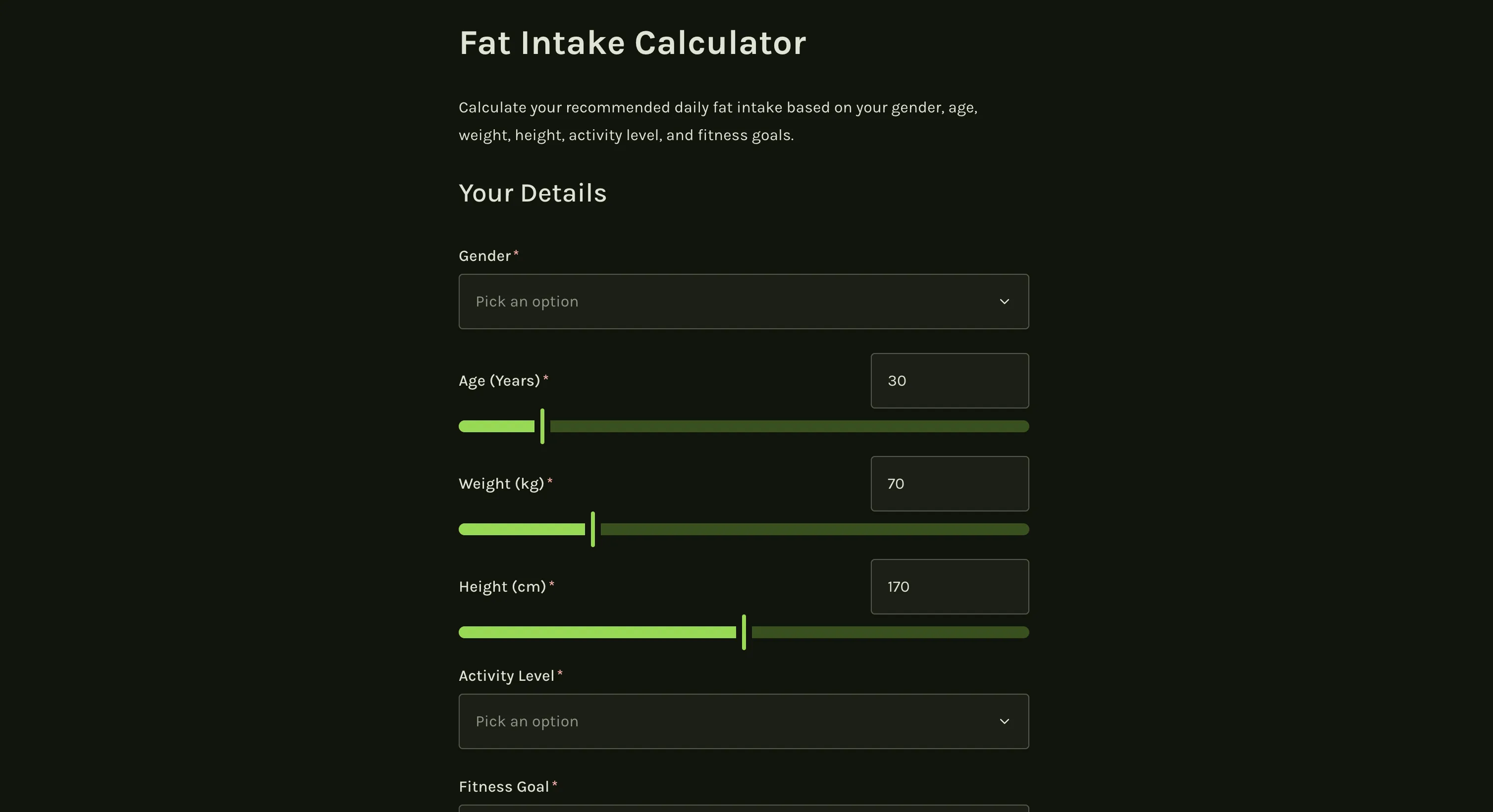 Fat intake calculator