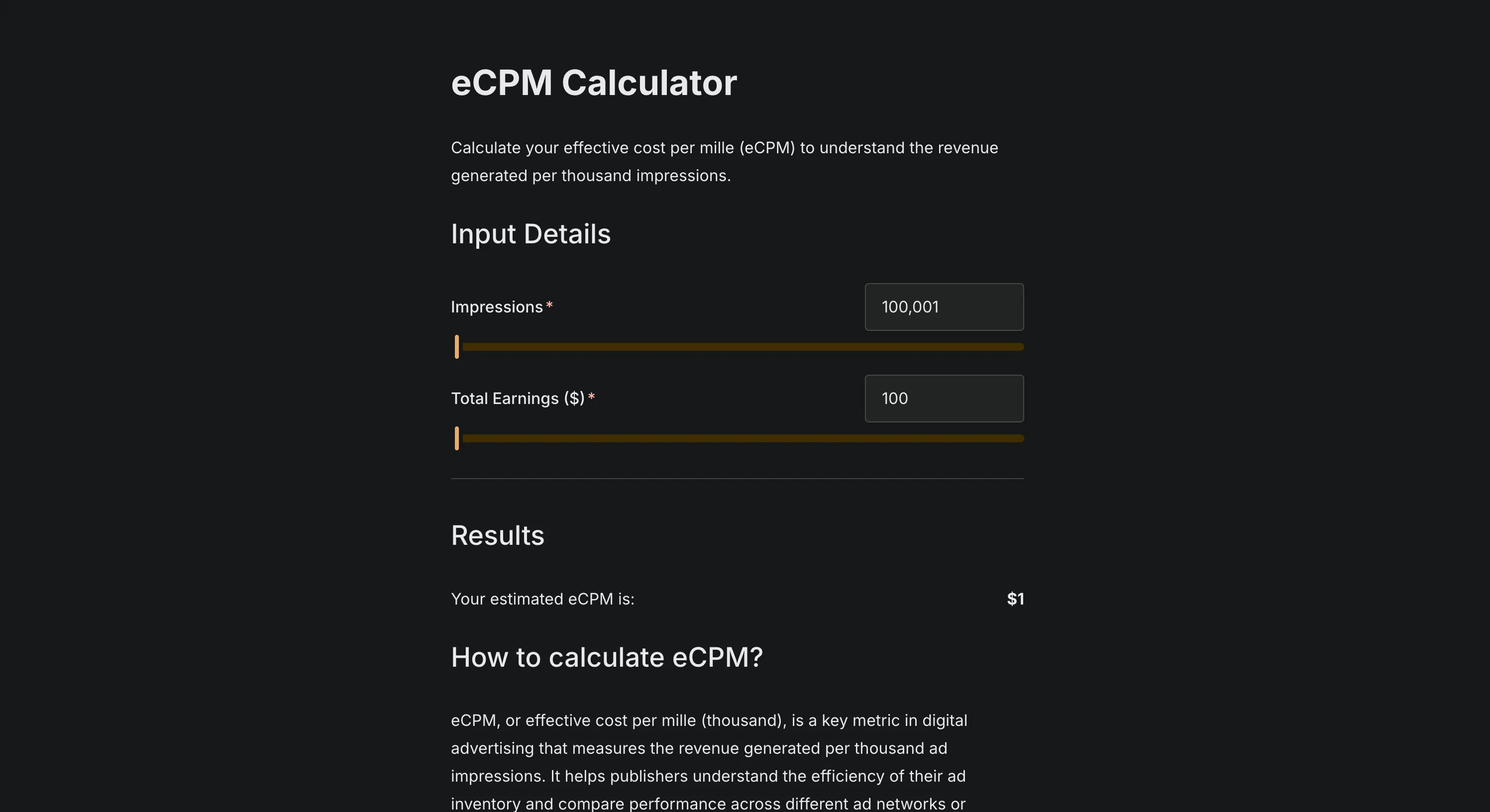 eCPM Calculator