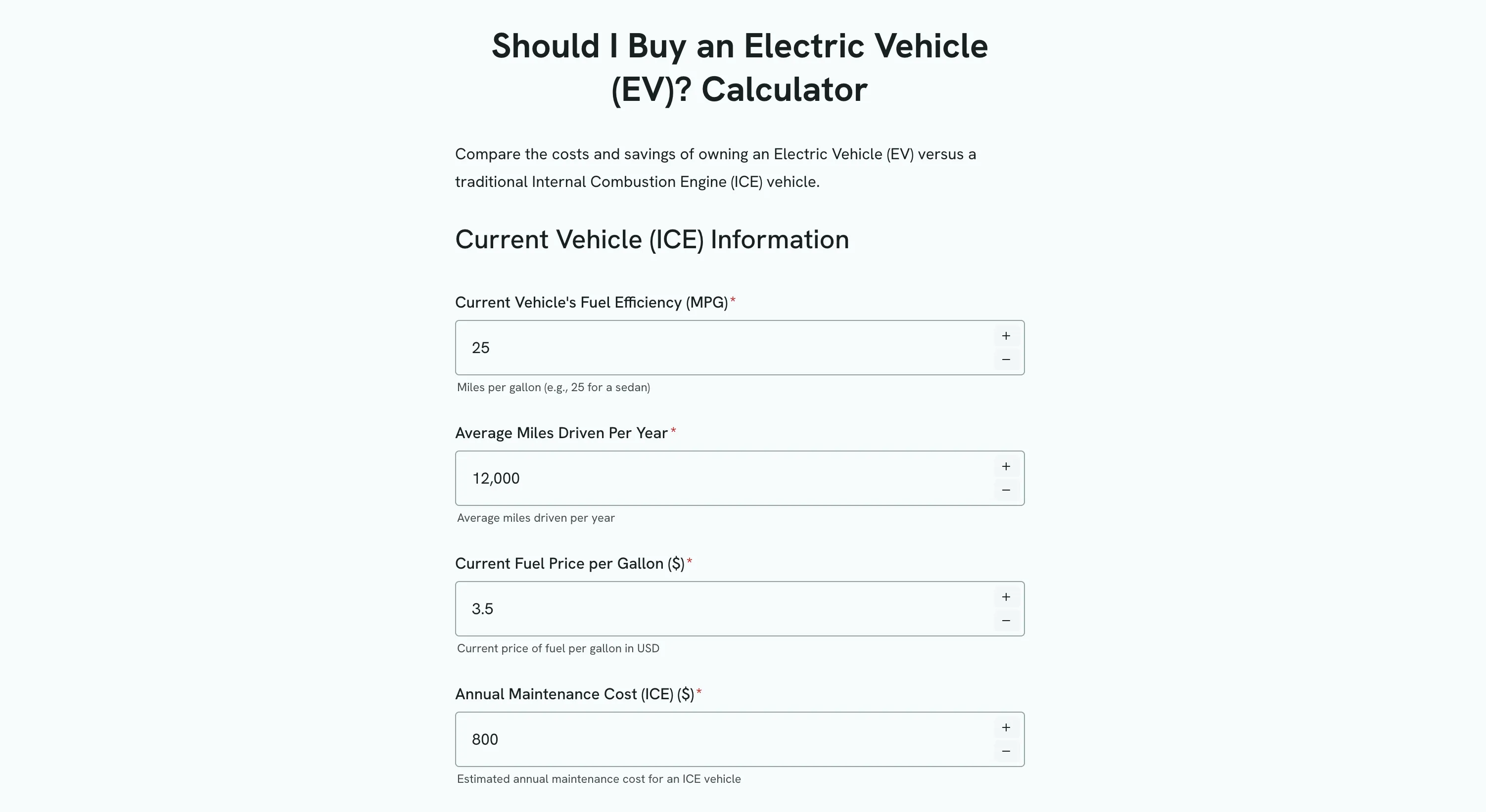 EV cost calculator