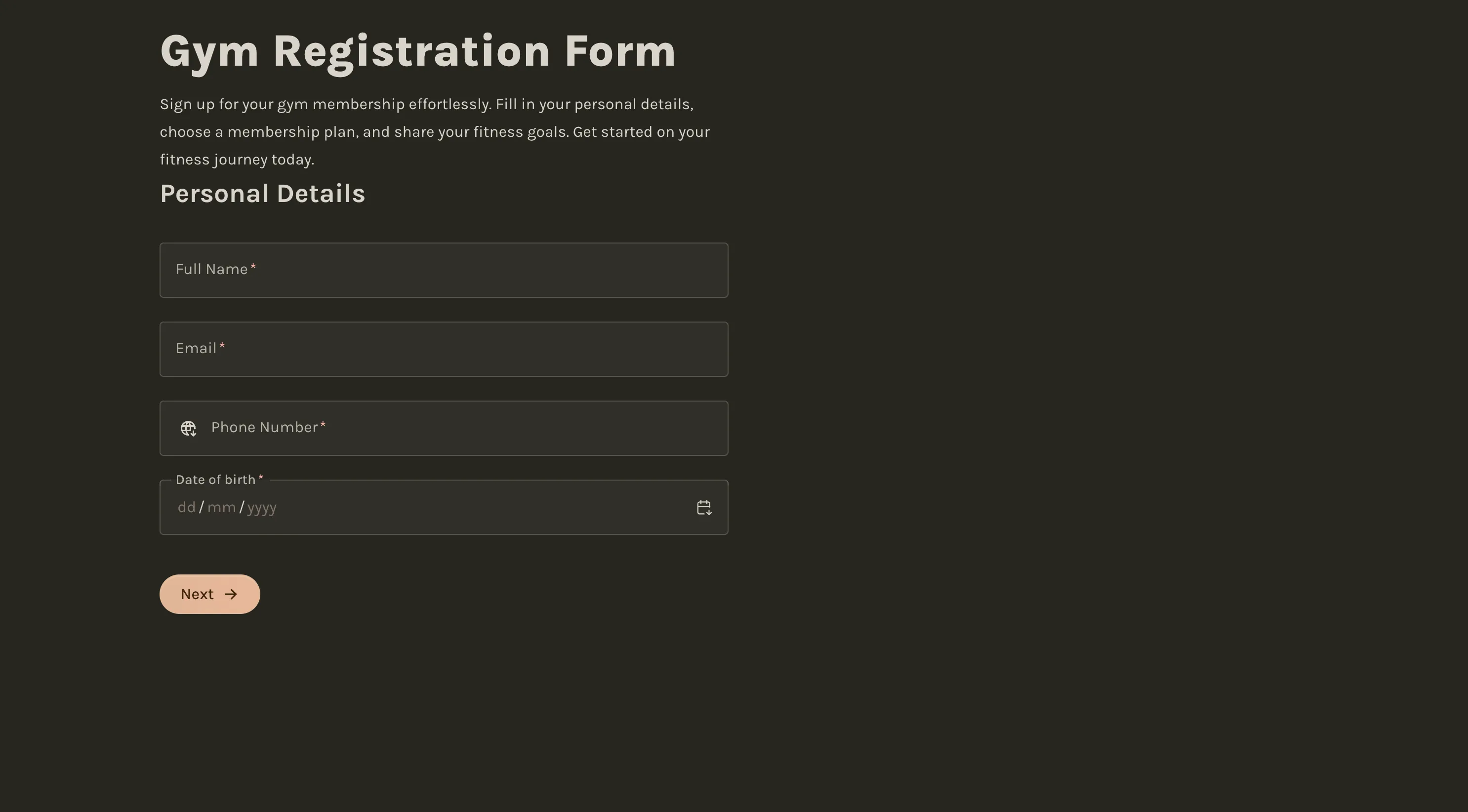 Gym Registration Form