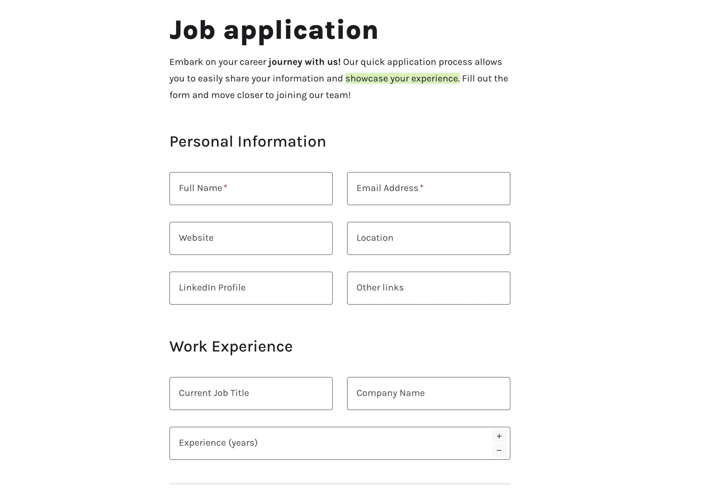 Job application form