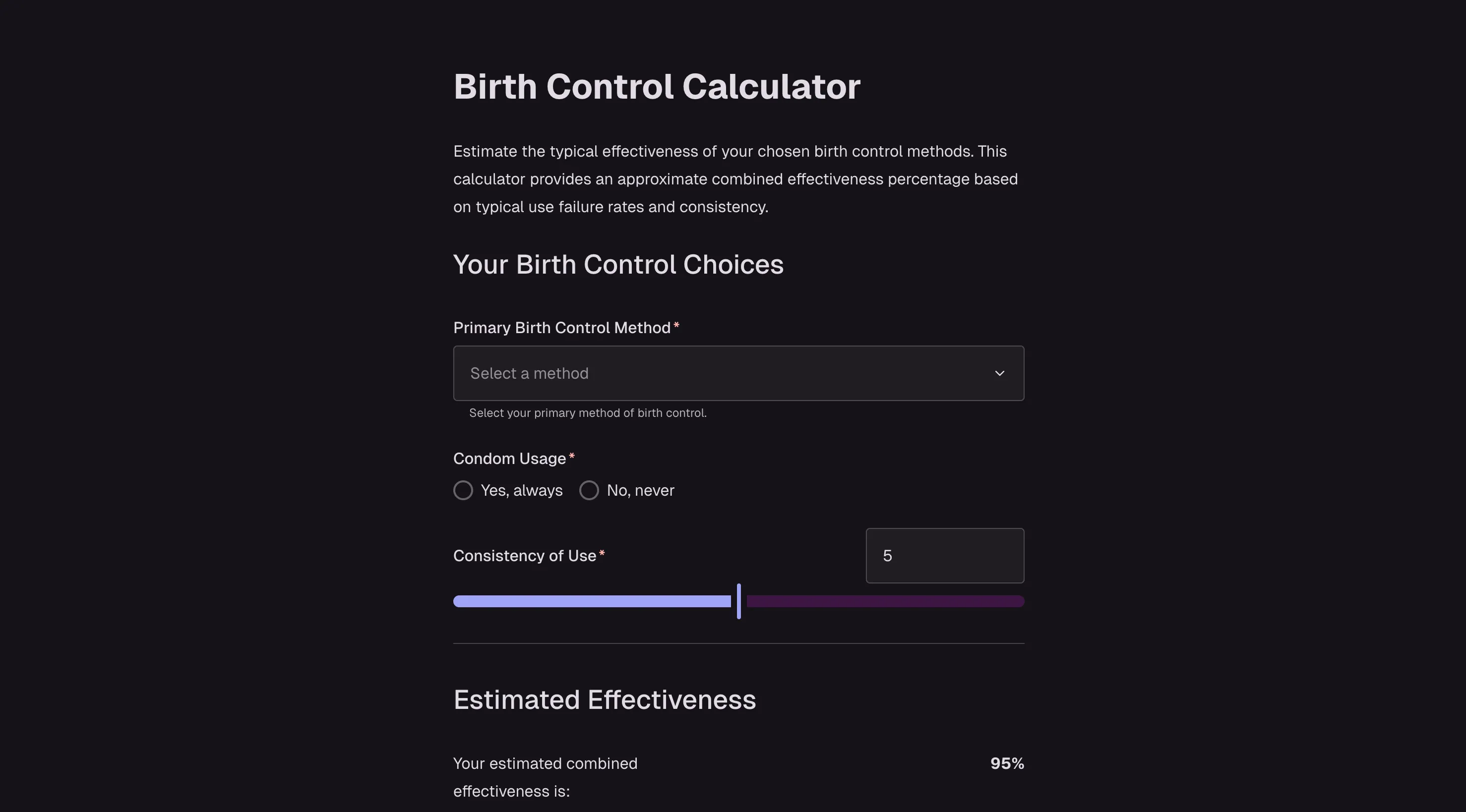 Birth control calculator