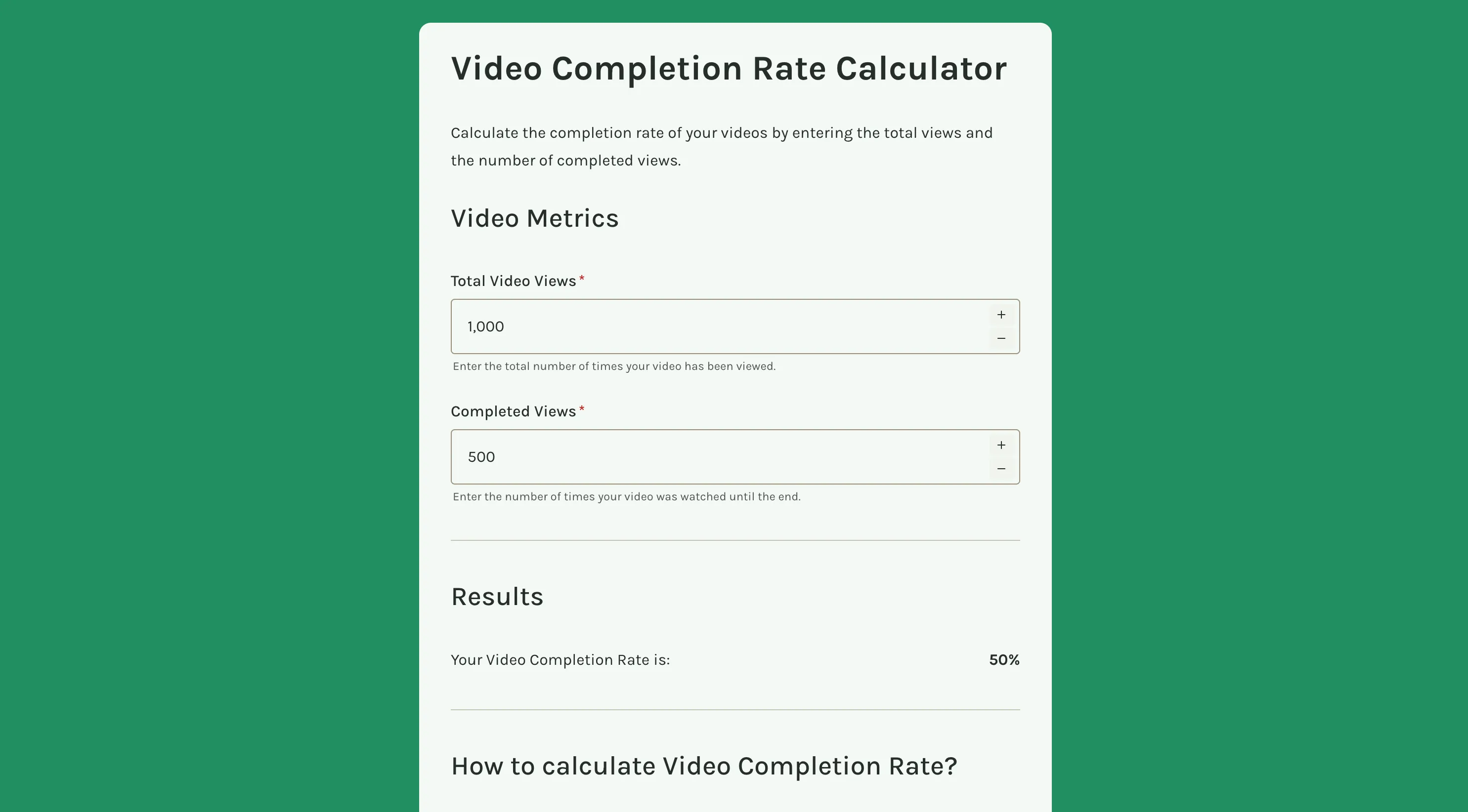 Video completion rate calculator
