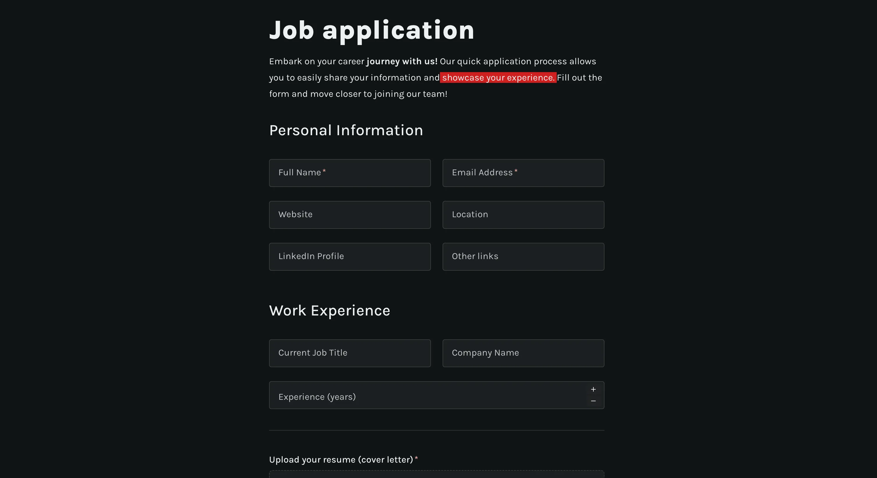 Job application form