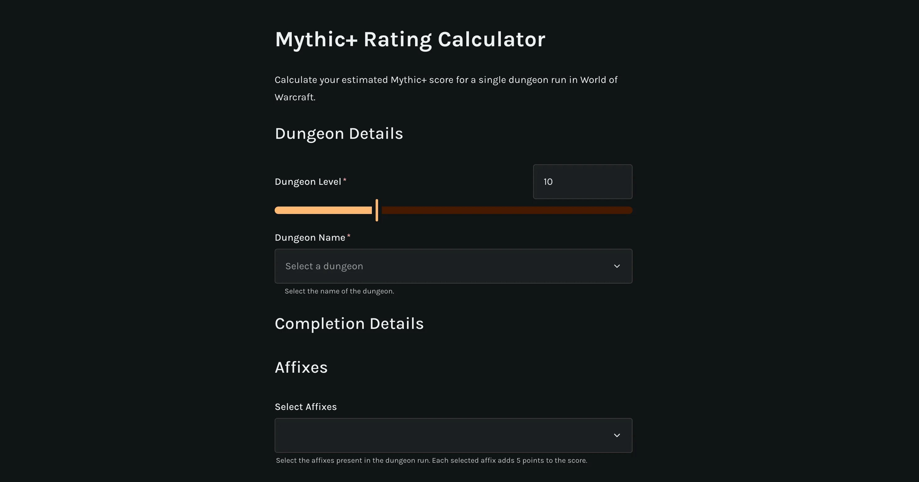 Mythic+ rating calculator