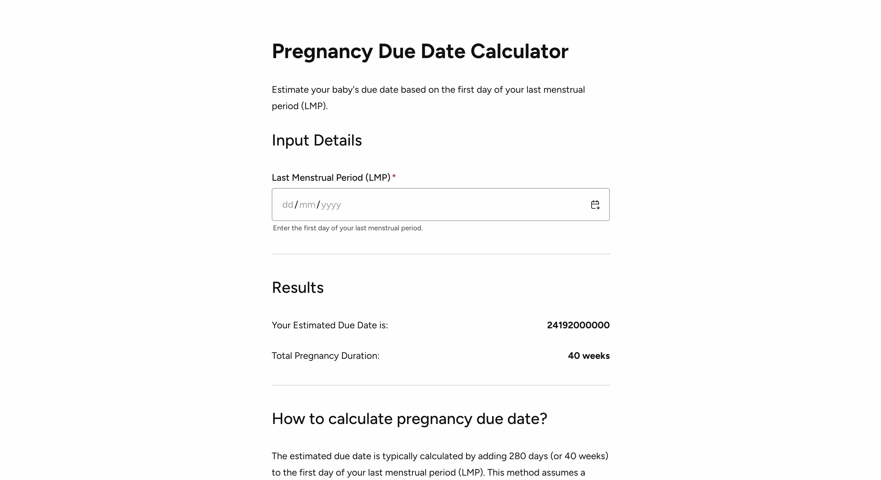Pregnancy due date calculator