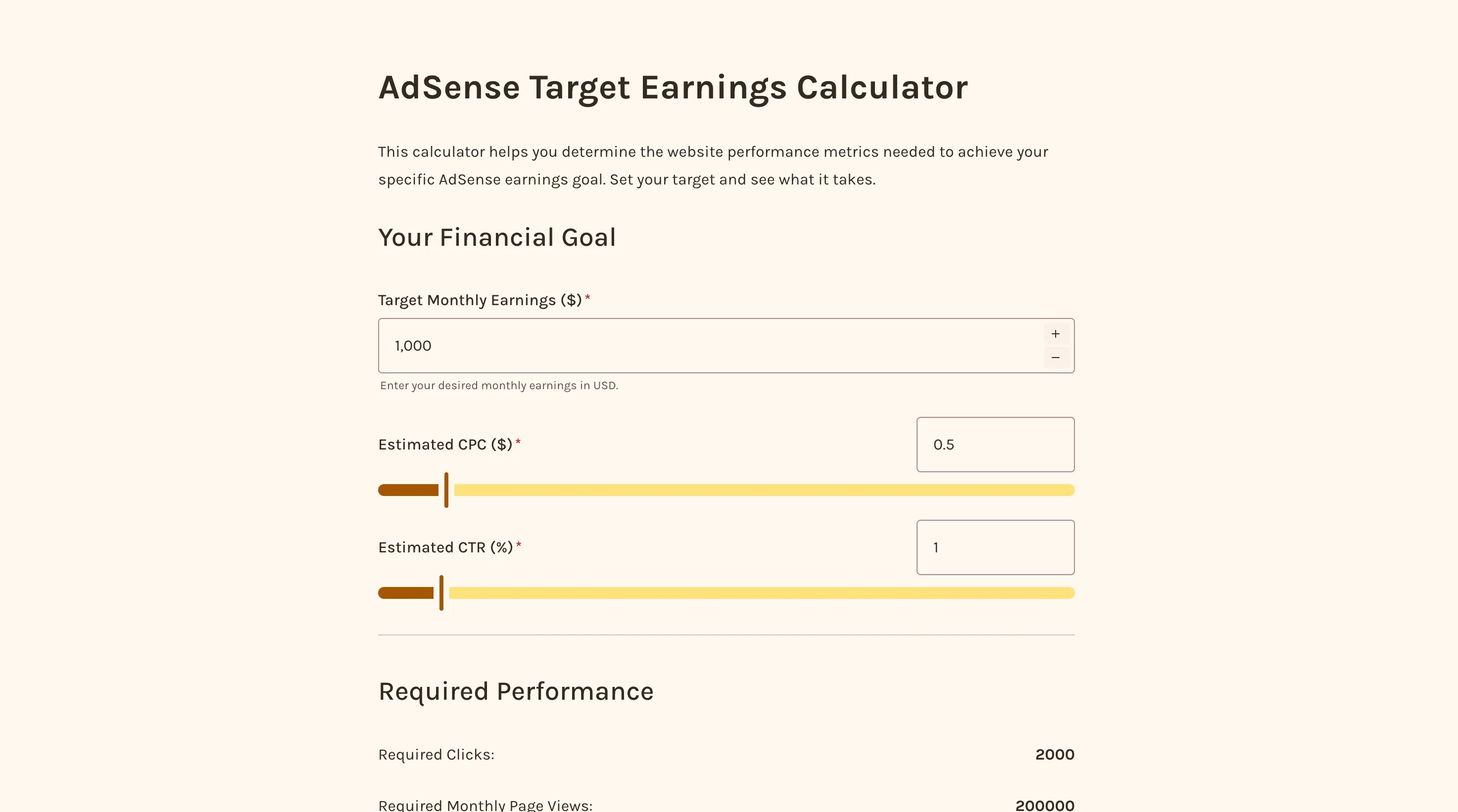 Adsense target earnings calculator
