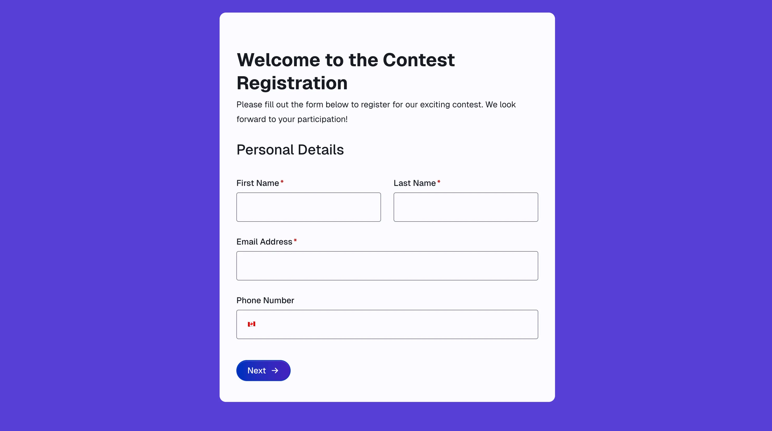 Contest registration form template