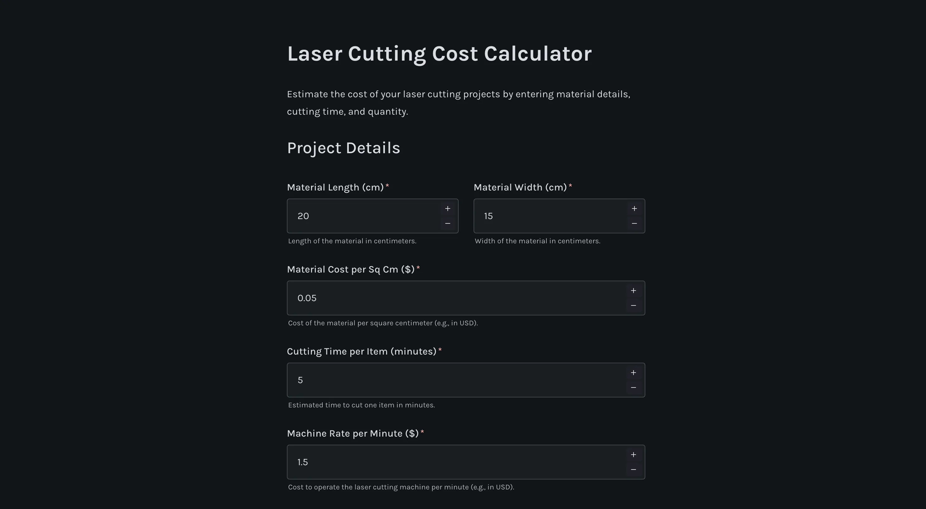 Laser cutting cost calculator