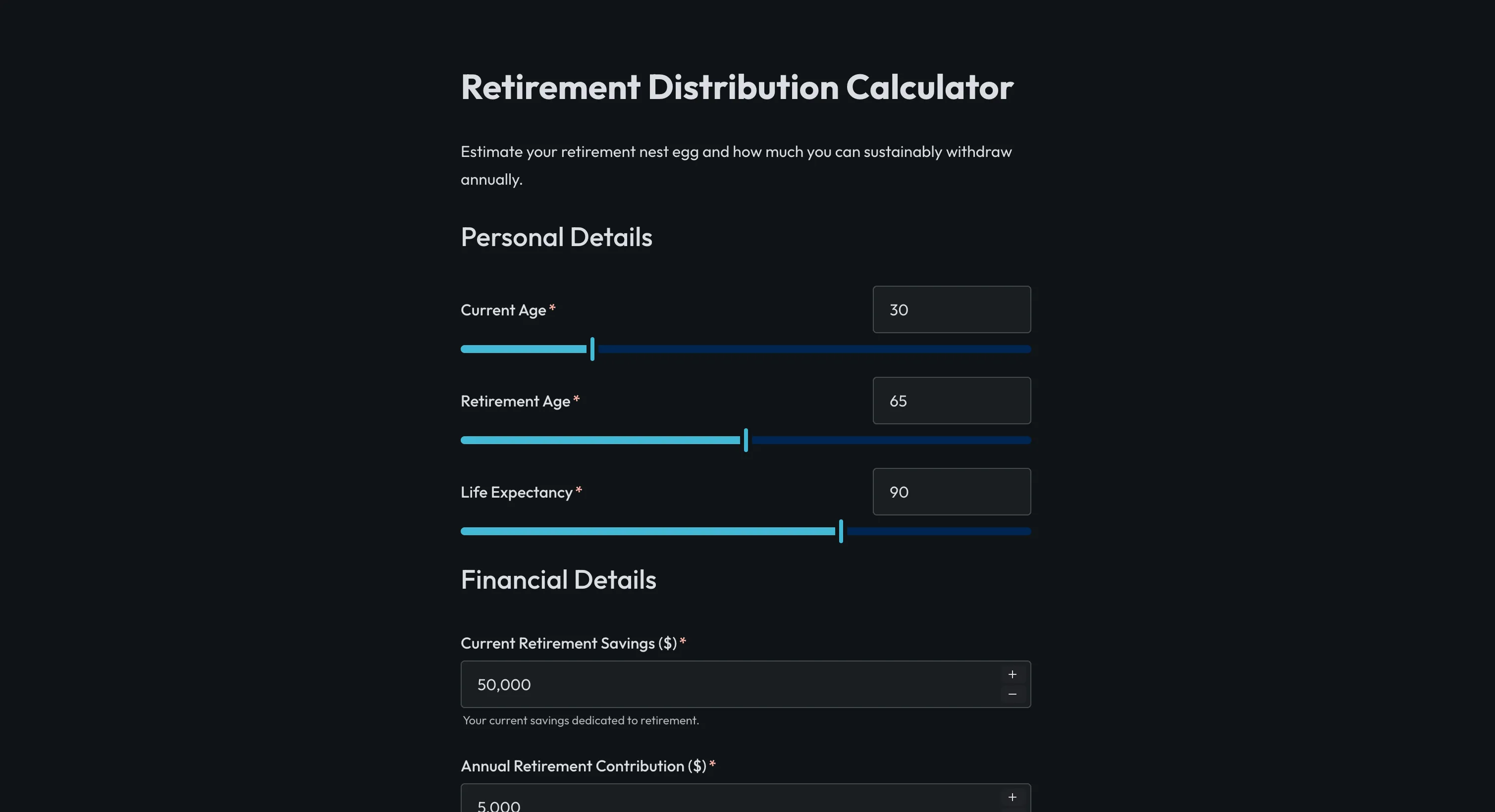 Retirement distribution calculator