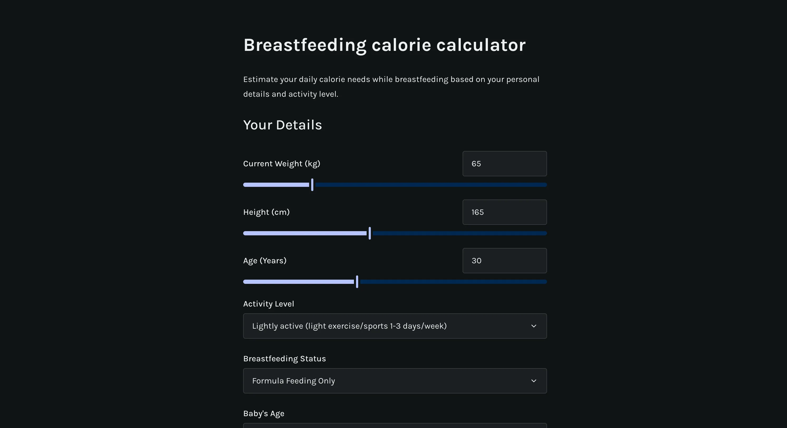 Breastfeeding calorie calculator