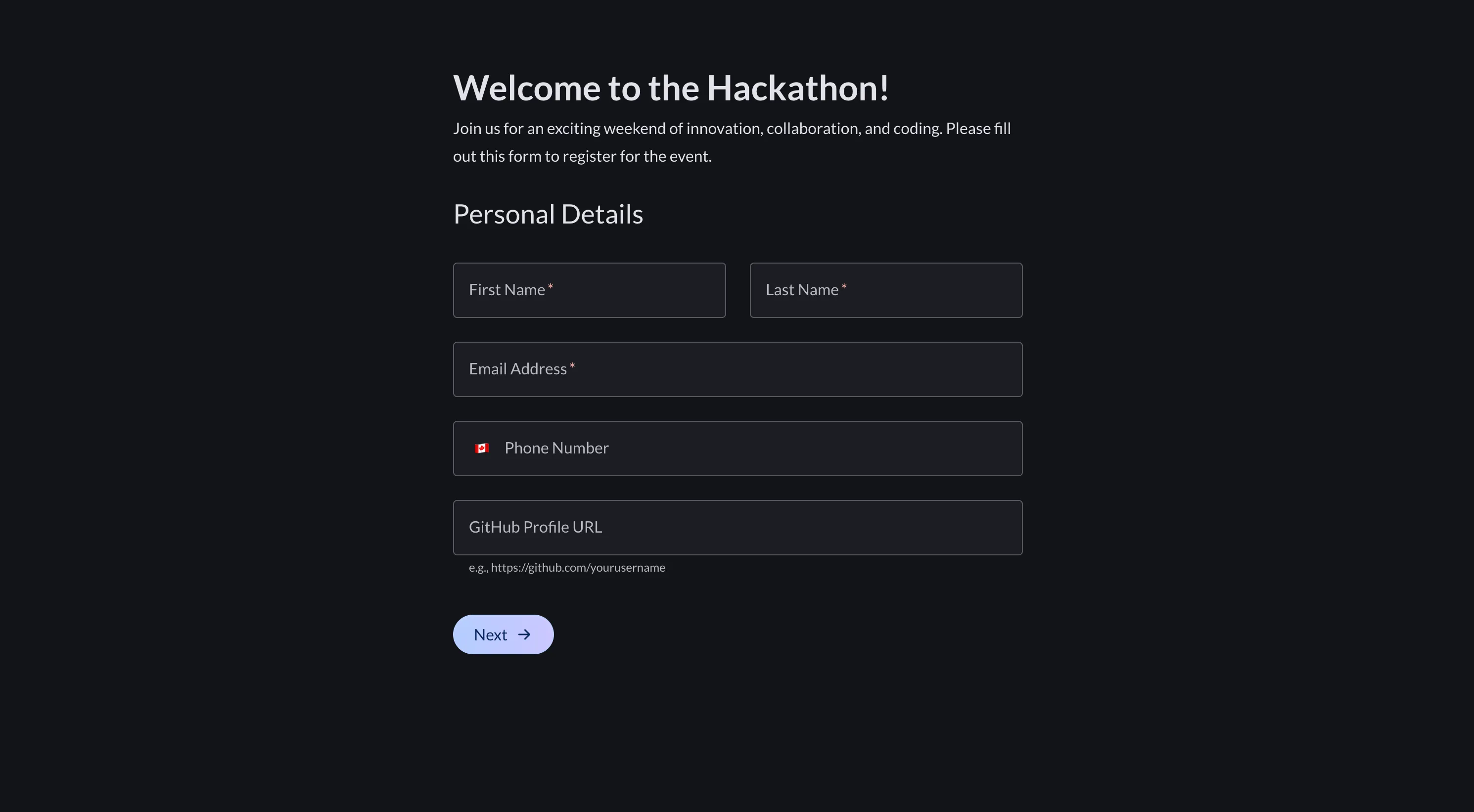 Hackathon registration form template