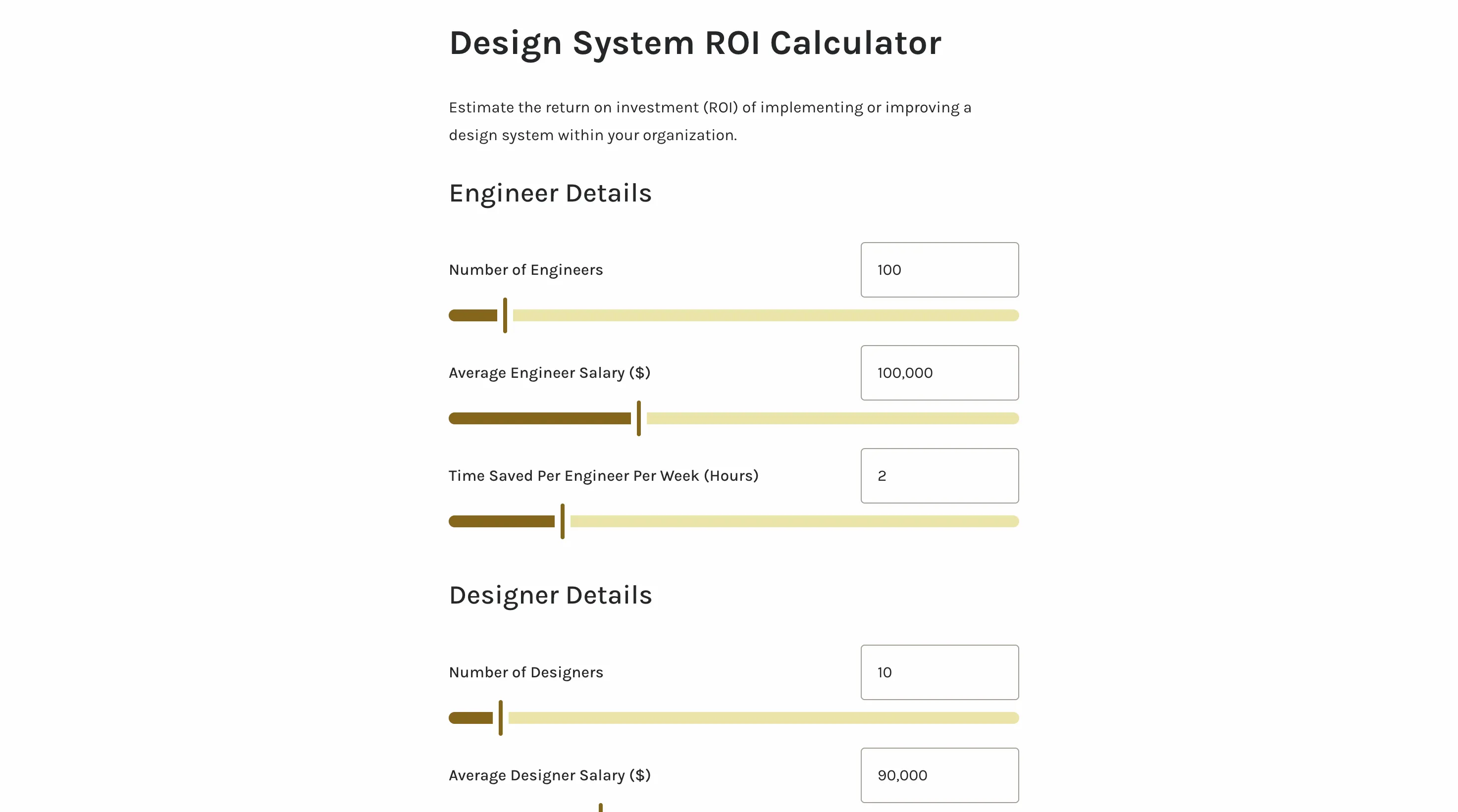 Design system ROI calculator