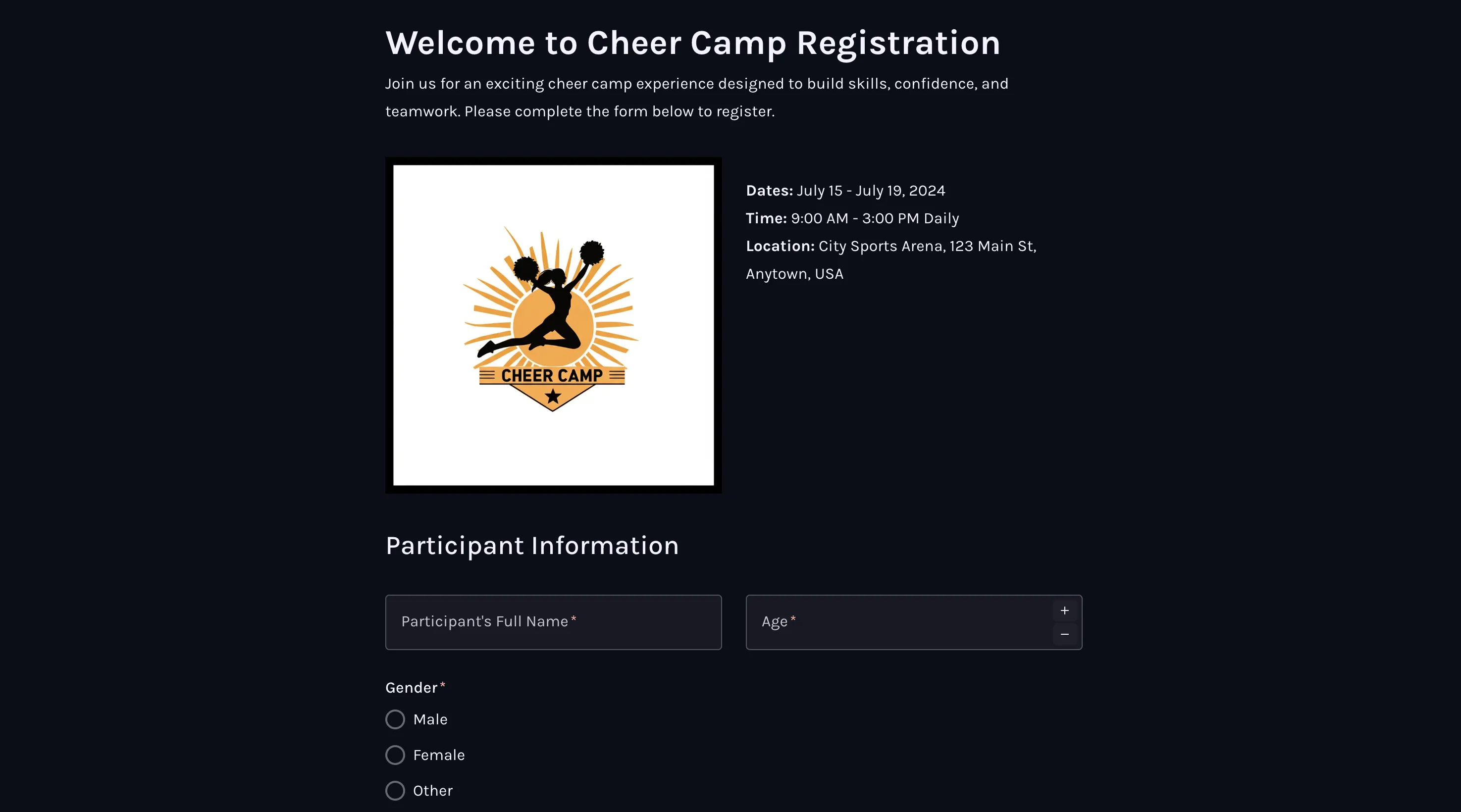 Cheer camp registration form