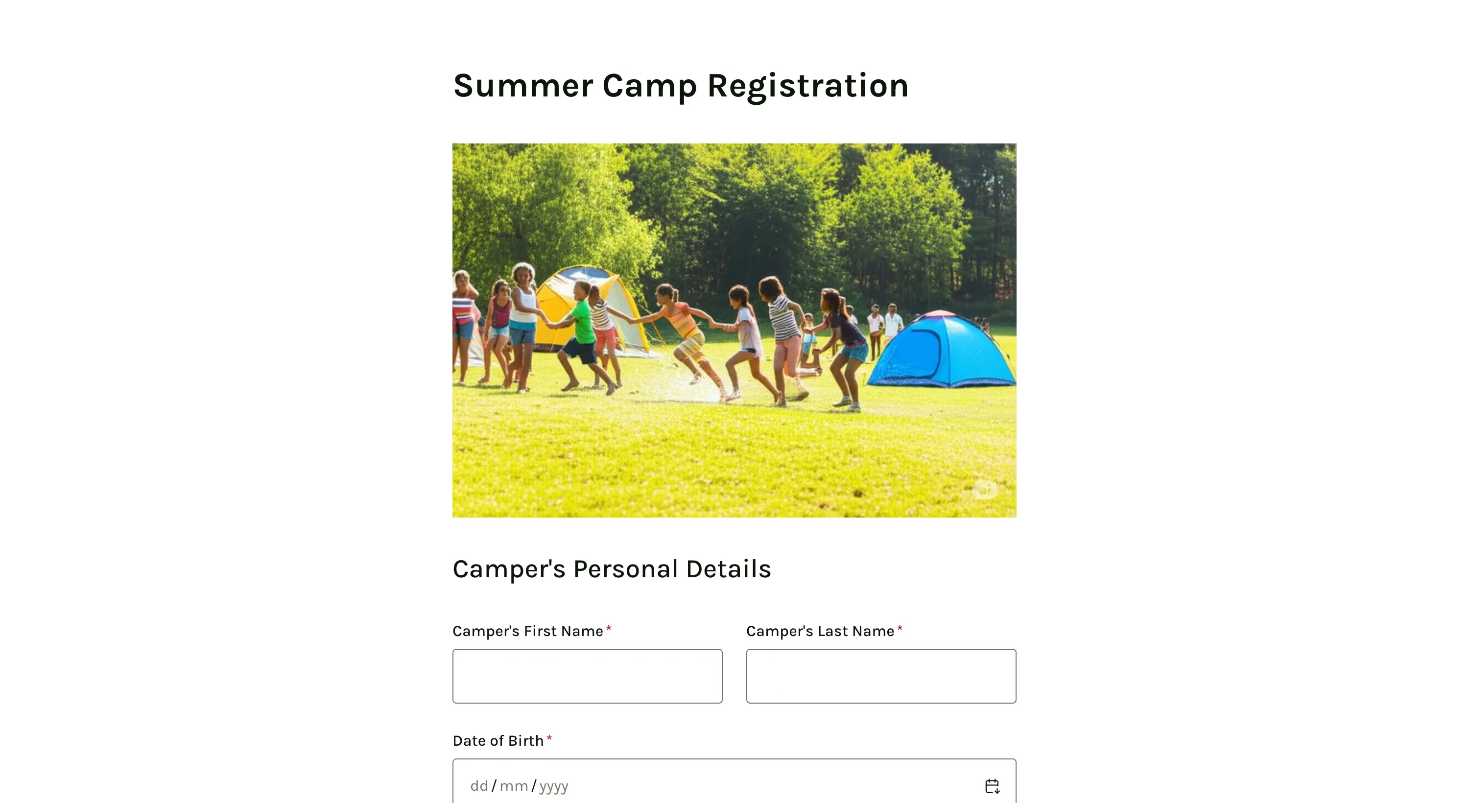 Summer camp registration form